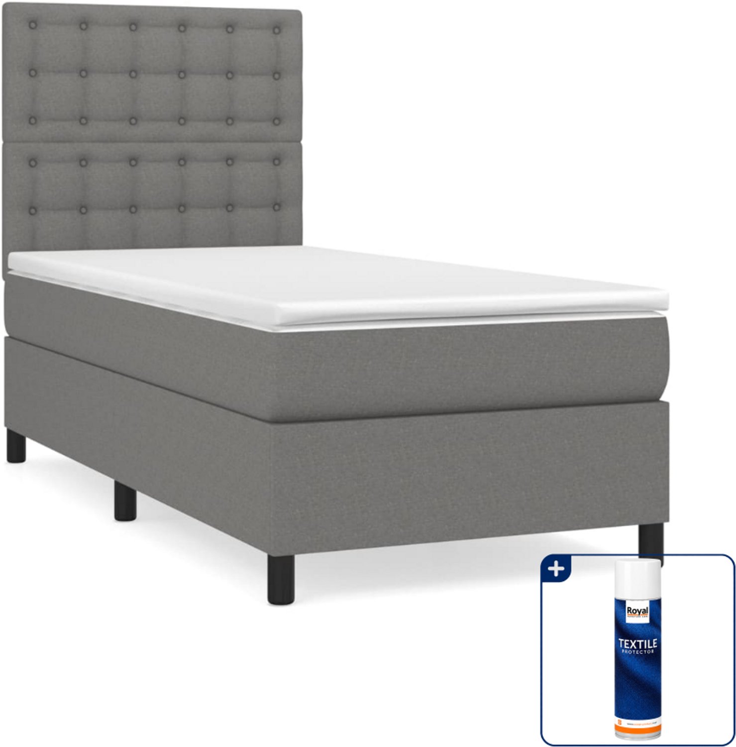 vidaXL boxspring met matras - 90 x 190 cm - donkergrijs - Inclusief textielbeschermer 500 ml