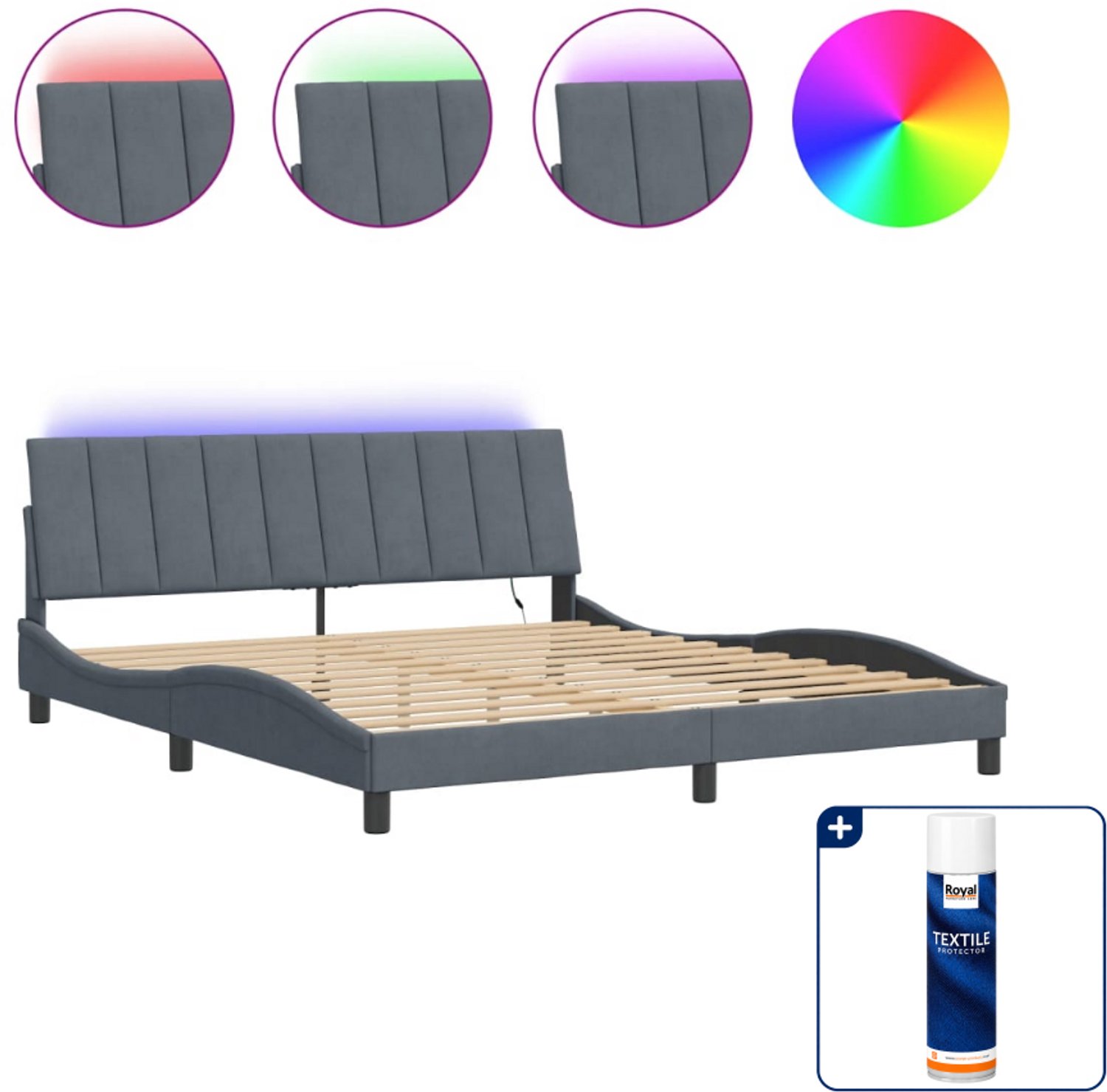 vidaXL Kingsize bedframe Hanko met LED - 180 x 200 cm - donkergrijs - Inclusief textielbeschermer 500 ml