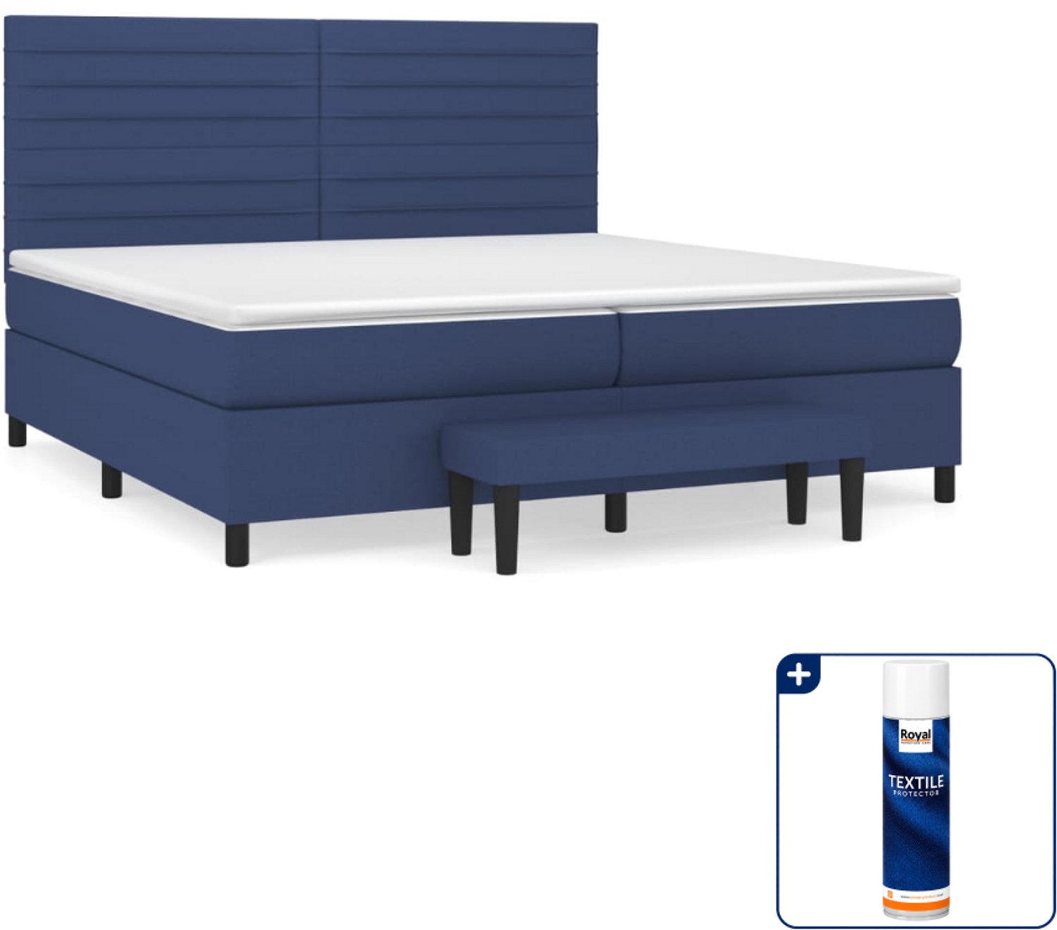 vidaXL boxspring met matras en bankje - 200 x 200 cm - blauw - Inclusief textielbeschermer 500 ml