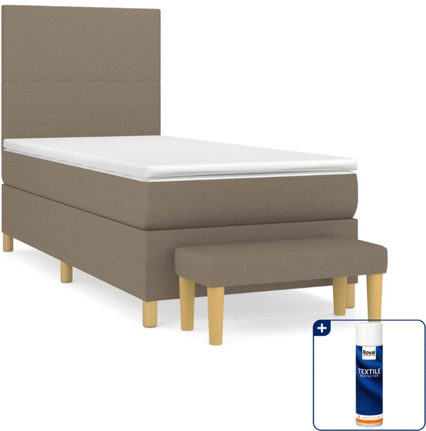 vidaXL Boxspring met matras en bankje - 100 x 200 cm - taupe - Inclusief textielbeschermer 500 ml