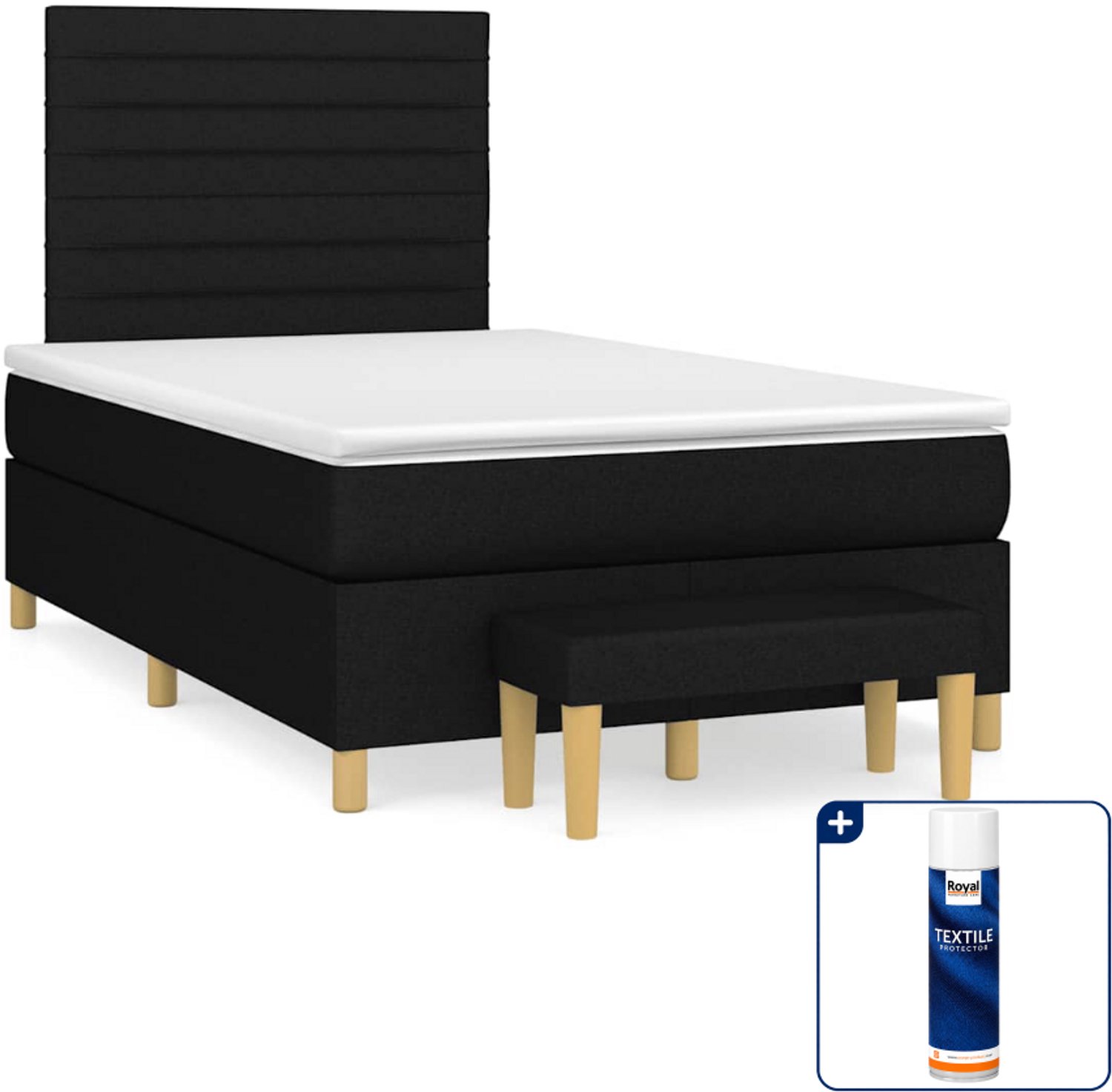 vidaXL boxspring met matras en bankje - 120 x 200 cm - zwart - Inclusief textielbeschermer 500 ml
