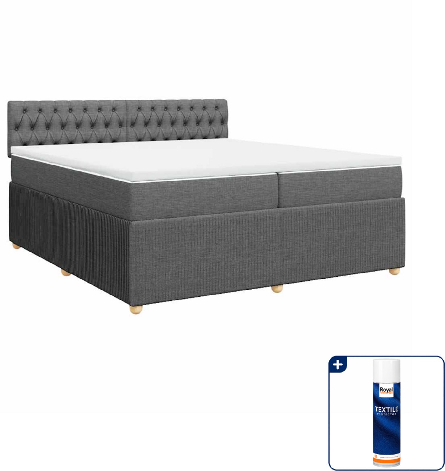 vidaXL Super kingsize boxspring met matras - 200 x 200 cm - donkergrijs - Inclusief textielbeschermer 500 ml