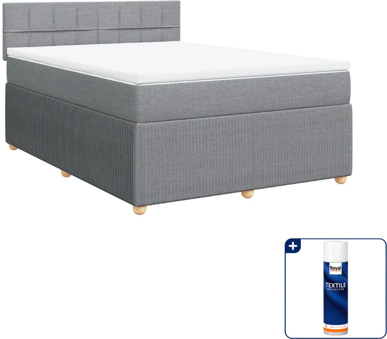 vidaXL boxspring met matras - Small double - 140 x 200 cm - lichtgrijs - Inclusief textielbeschermer 500 ml
