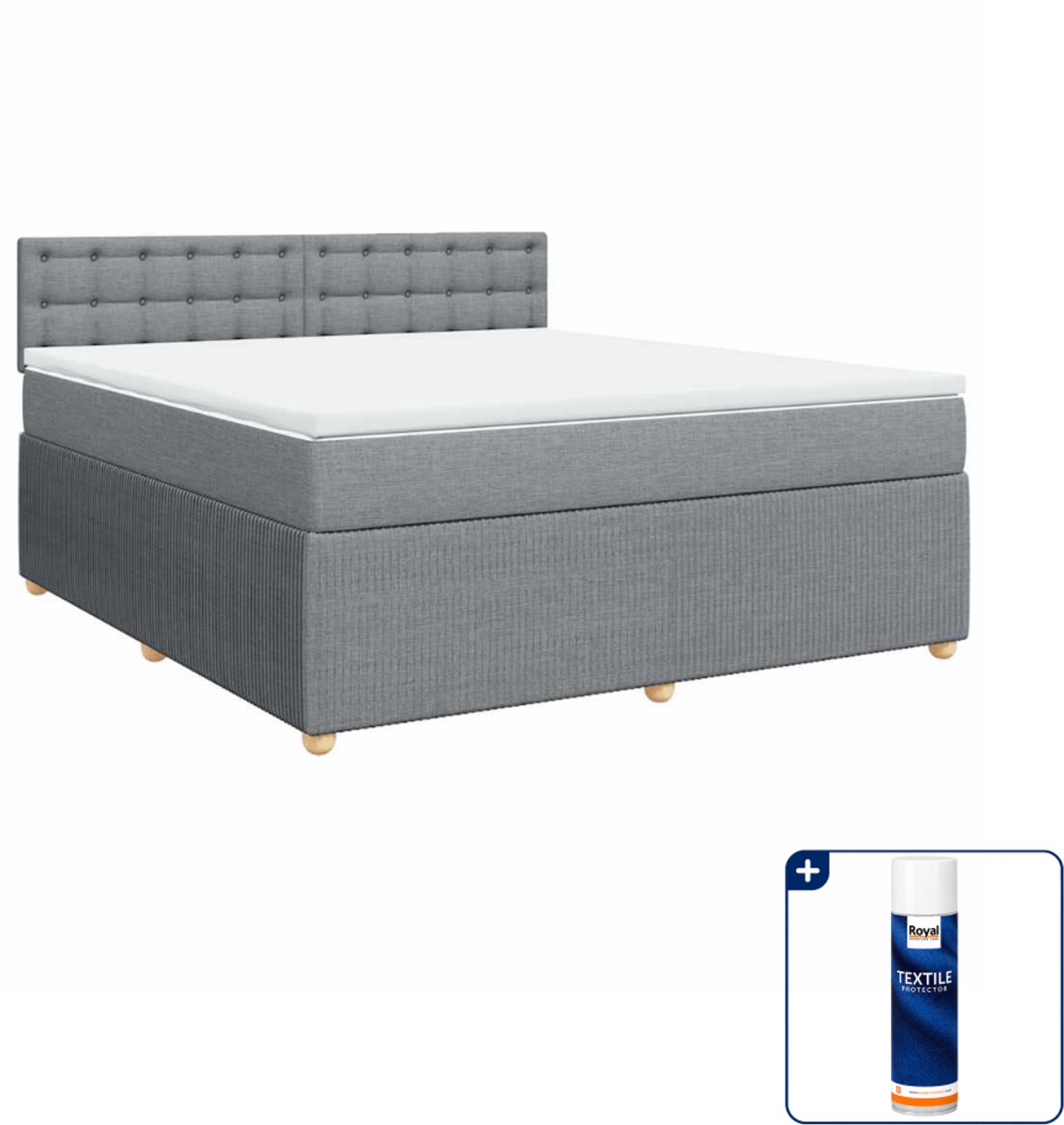 vidaXL Boxspring Kingsize - 180 x 200 cm - stof - lichtgrijs - Inclusief textielbeschermer 500 ml