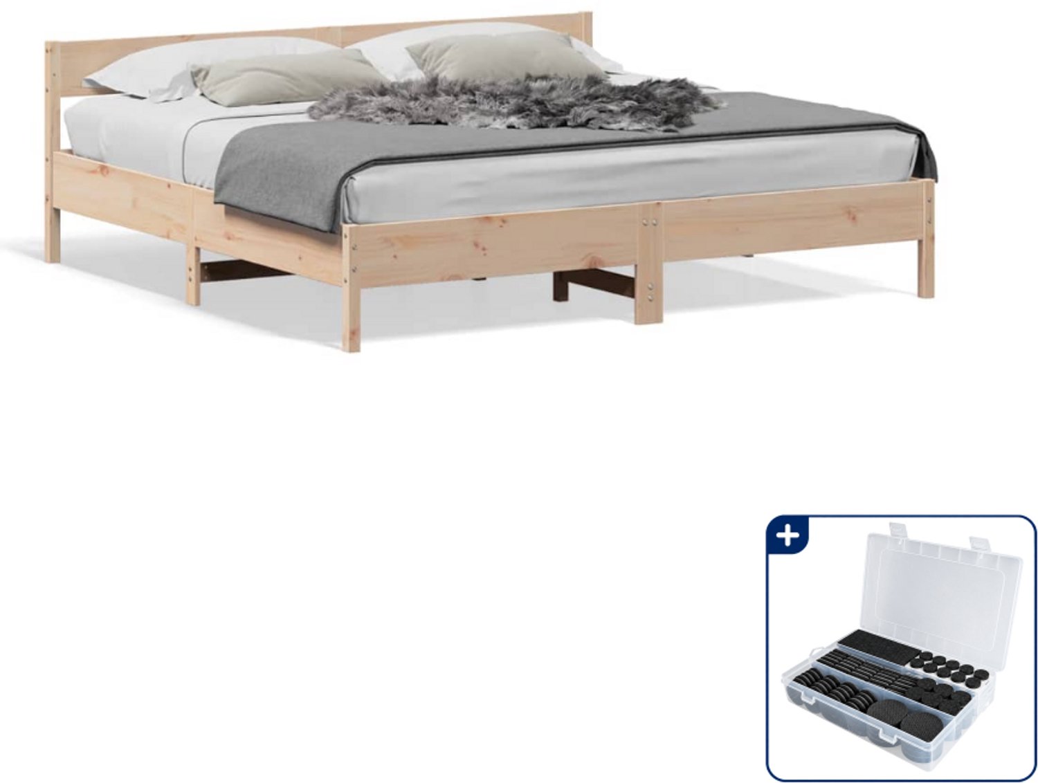 vidaXL Kingsize bedframe - 180 x 200 cm - massief grenenhout - Inclusief antikrasvilt 177-delig Bruin
