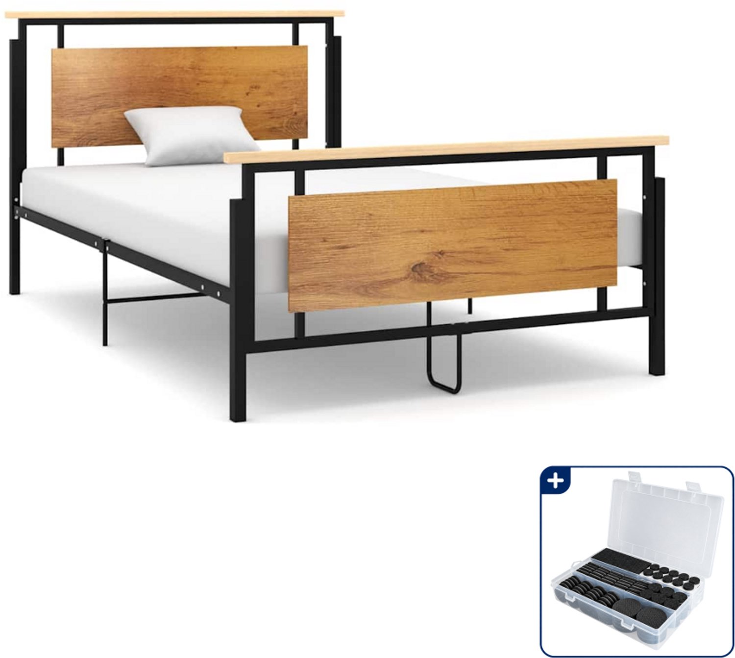 vidaXL bedframe - 120 x 200 cm - metaal - zwart - Inclusief antikrasvilt 177-delig