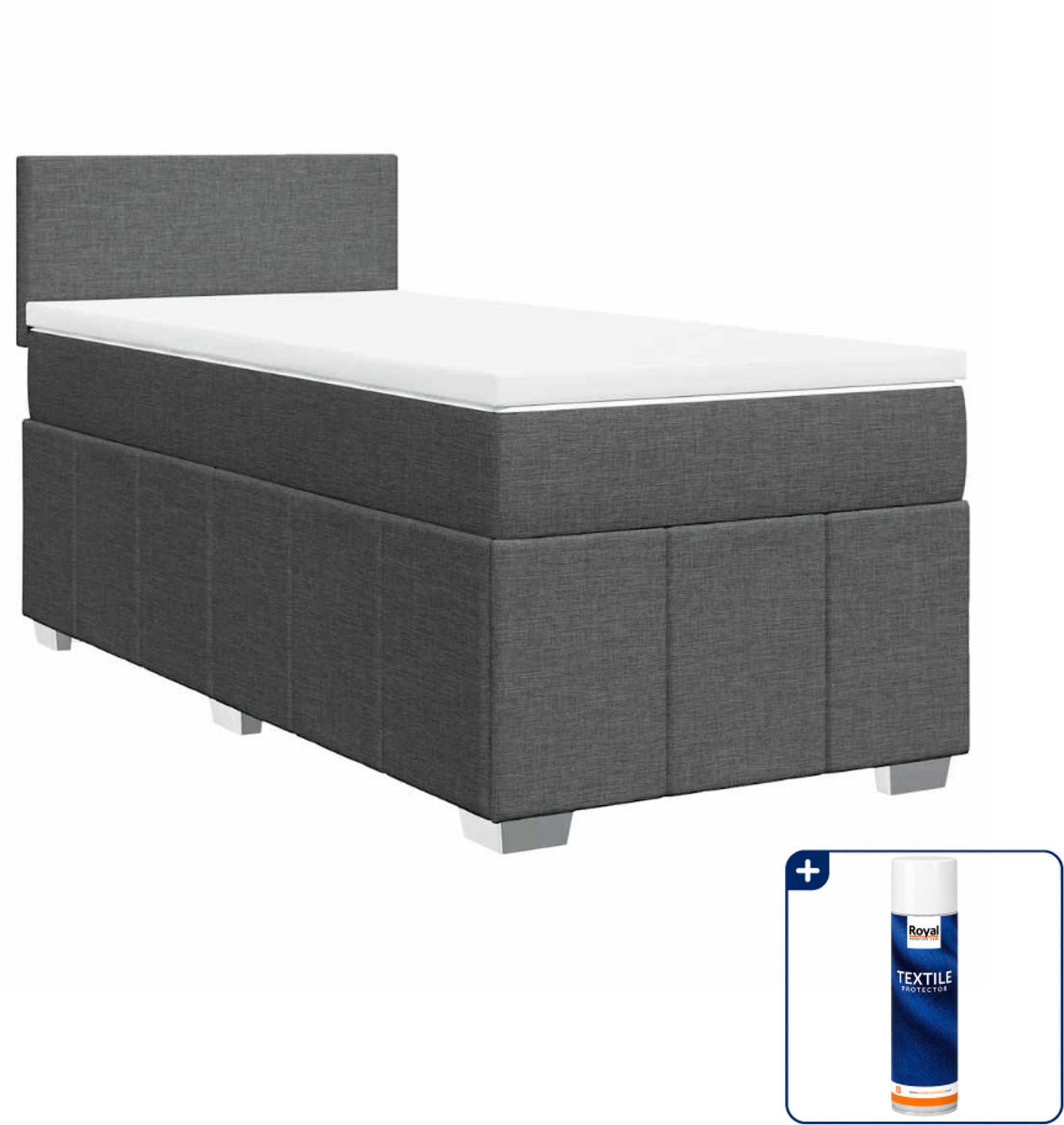 vidaXL boxspring met matras 80 x 200 cm - stof - donkergrijs - Inclusief textielbeschermer 500 ml