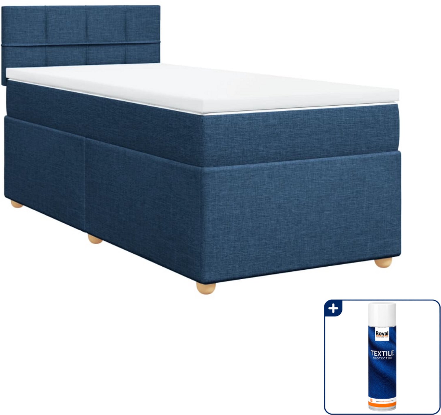 vidaXL boxspring met matras 90 x 190 cm - stof - blauw - Inclusief textielbeschermer 500 ml