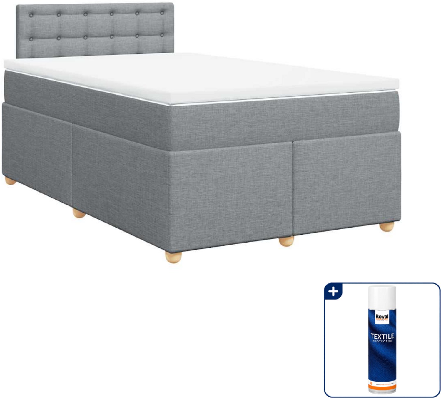 vidaXL boxspring met matras 120 x 190 cm - stof - lichtgrijs - Inclusief textielbeschermer 500 ml