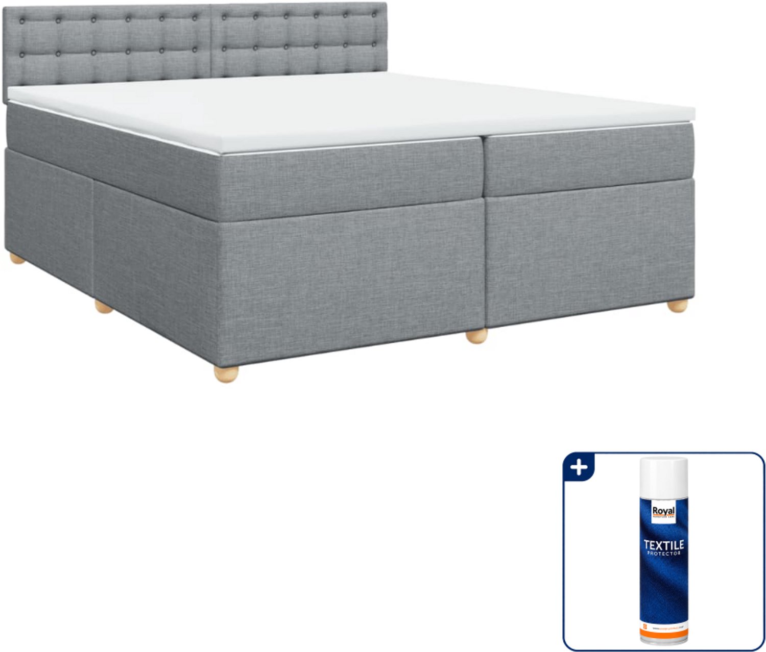 vidaXL Boxspring Super kingsize - 200 x 200 cm - stof - lichtgrijs - Inclusief textielbeschermer 500 ml