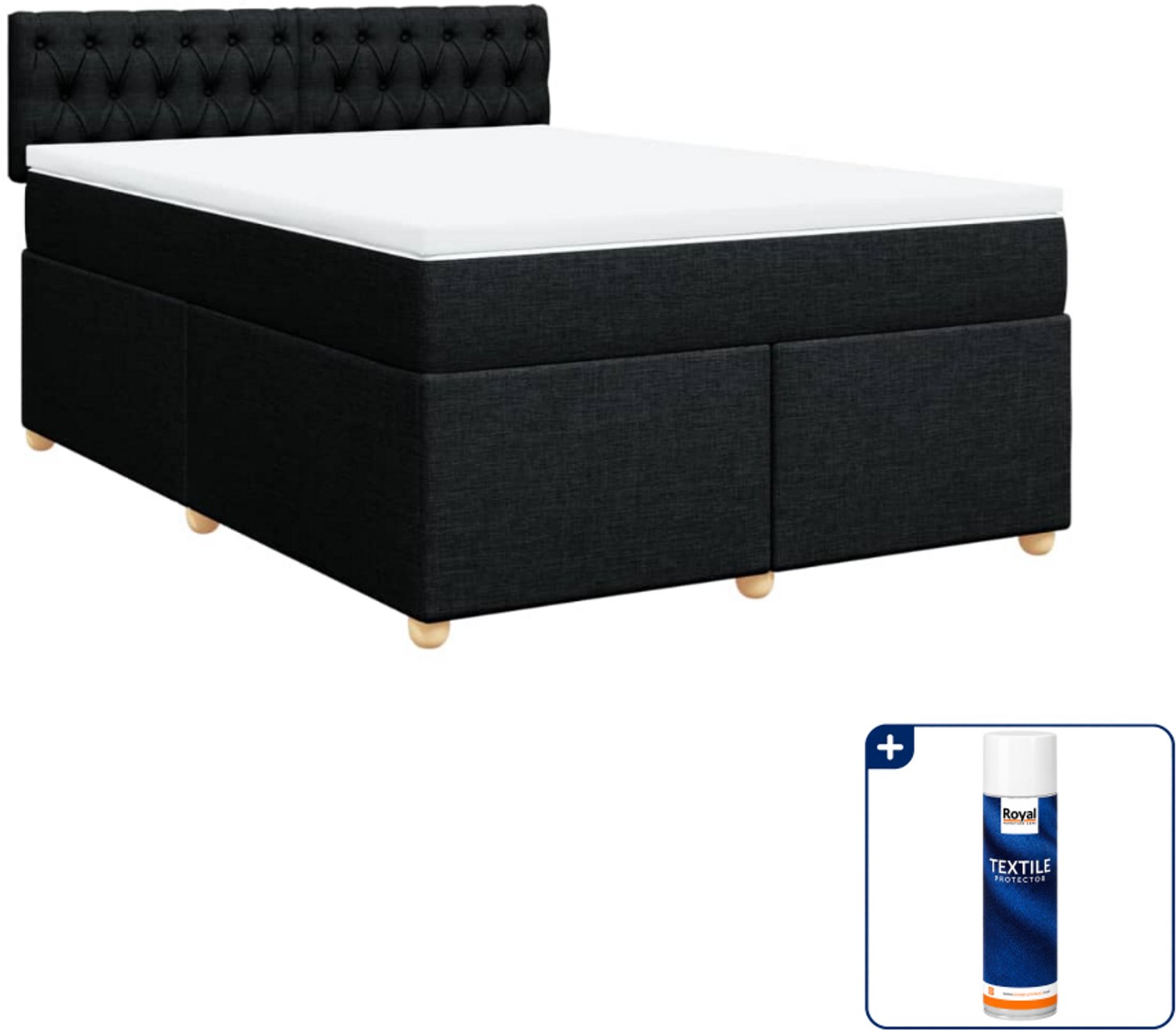 vidaXL Boxspring met matras 140 x 190 cm - stof - zwart - Inclusief textielbeschermer 500 ml