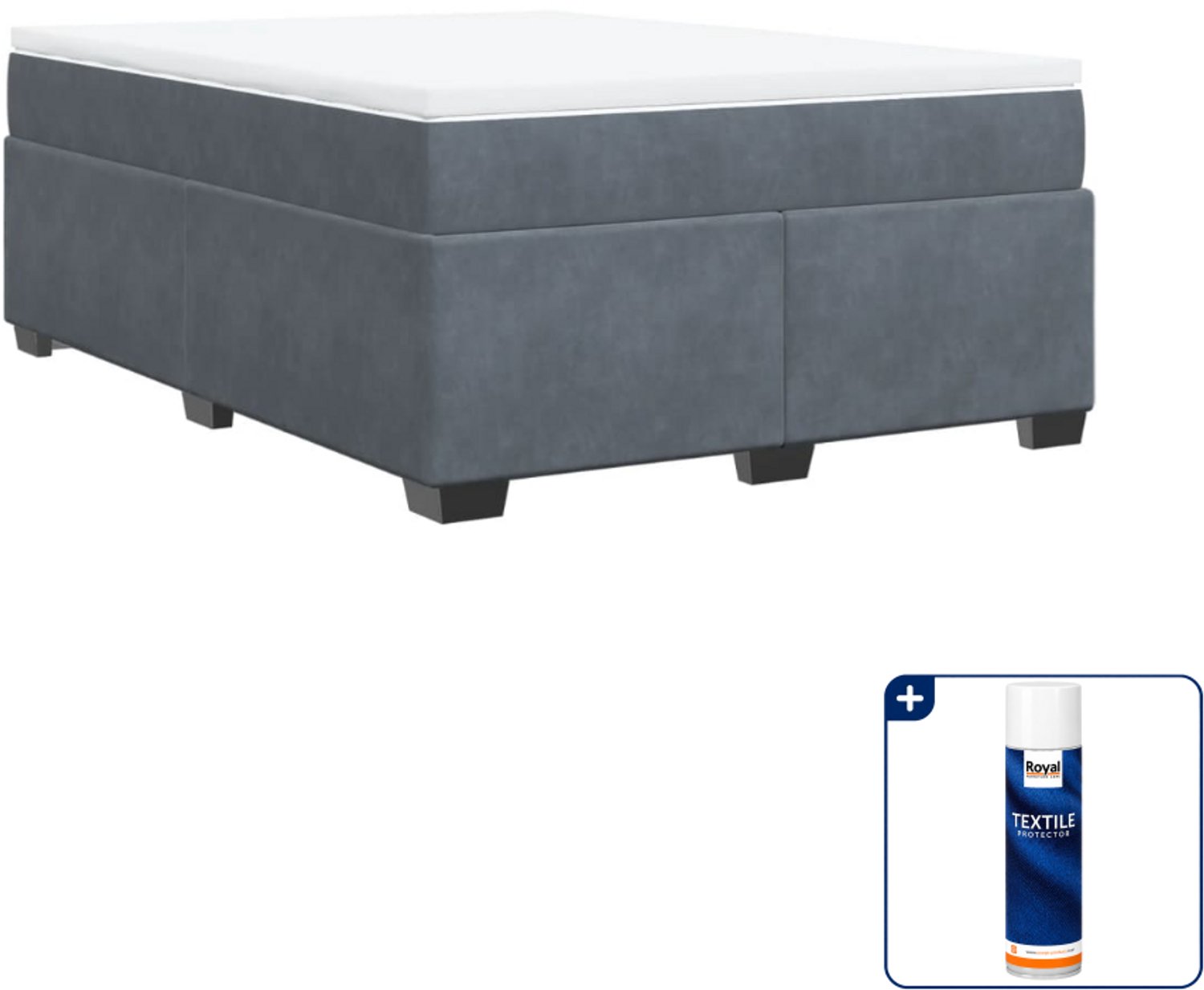 vidaXL boxspring met matras 140 x 190 cm - fluweel - donkergrijs - Inclusief textielbeschermer 500 ml