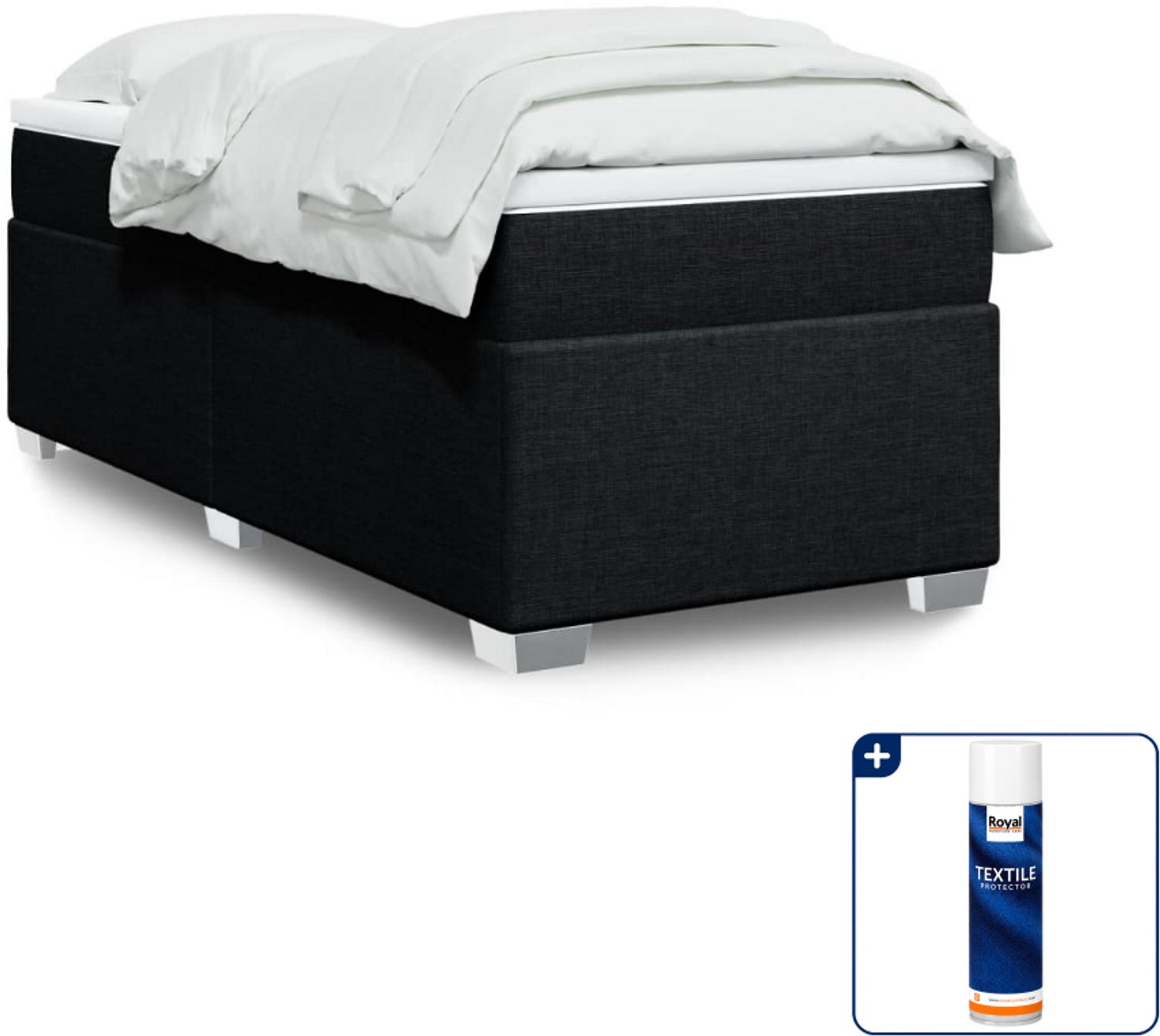 vidaXL boxspring met matras 90 x 190 cm - stof - zwart - Inclusief textielbeschermer 500 ml Grijs