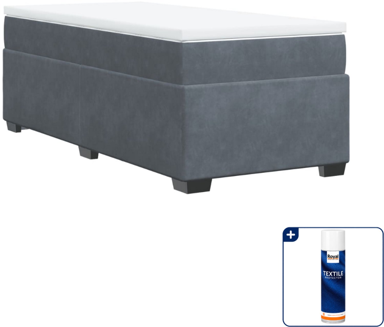 vidaXL boxspring met matras 90 x 200 cm - fluweel - donkergrijs - Inclusief textielbeschermer 500 ml