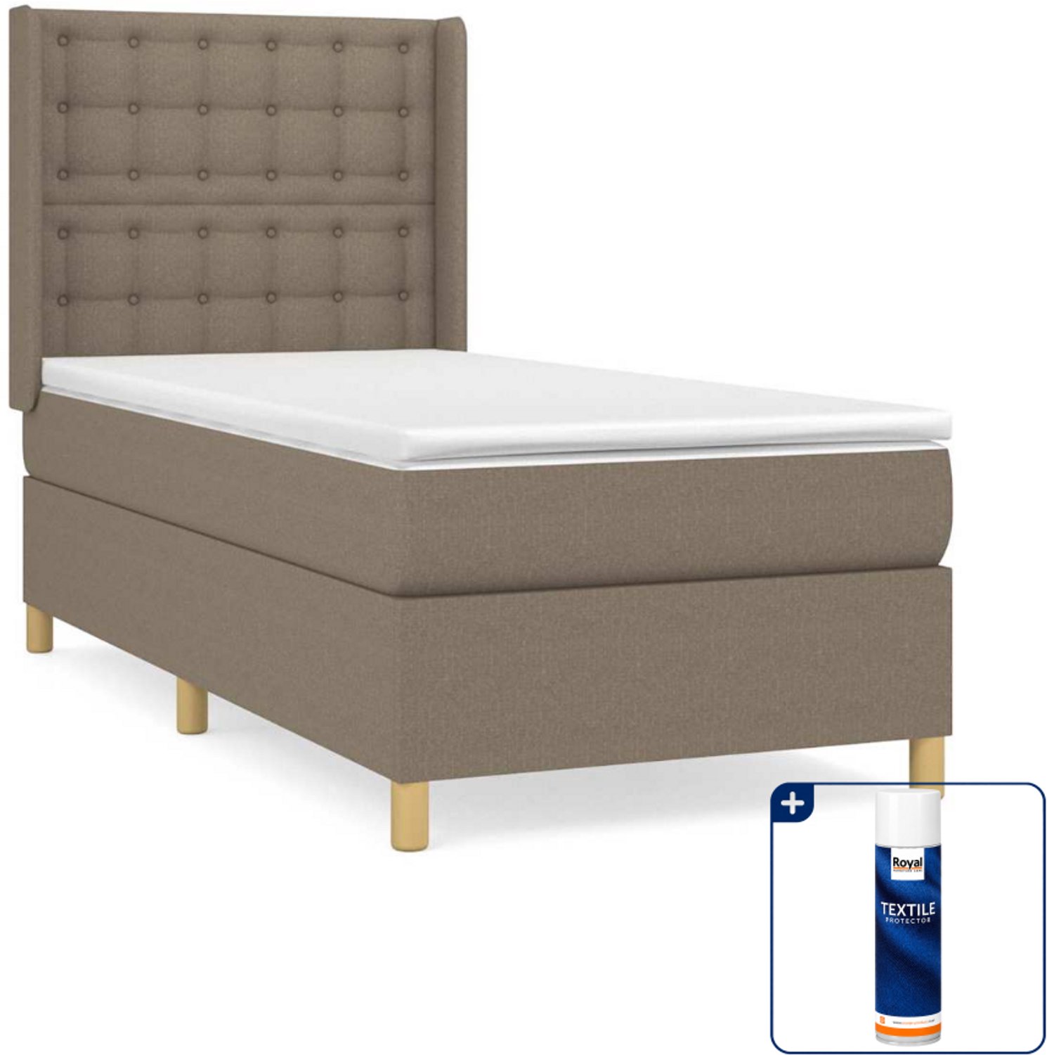 vidaXL boxspring met matras 90 x 190 cm - stof - taupe - Inclusief textielbeschermer 500 ml