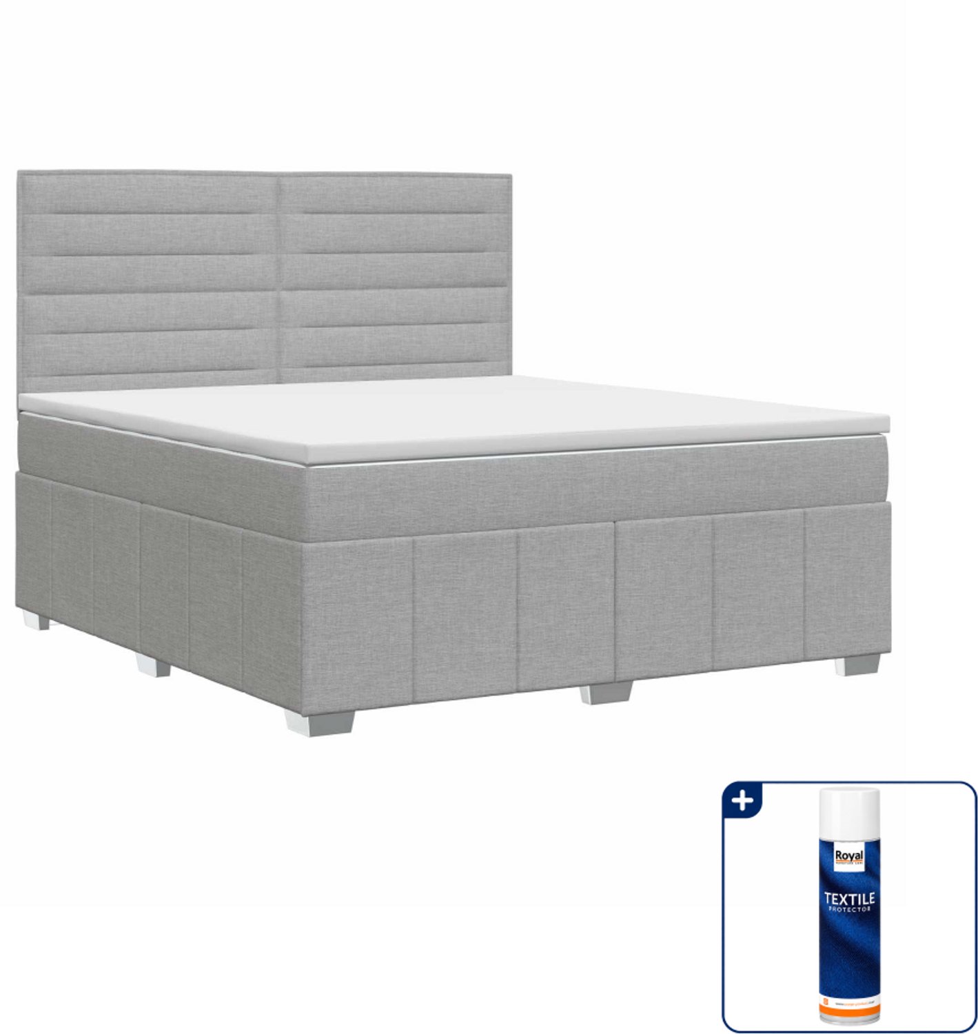 vidaXL Kingsize boxspringbed met matras - 180 x 200 cm - lichtgrijs - Inclusief textielbeschermer 500 ml