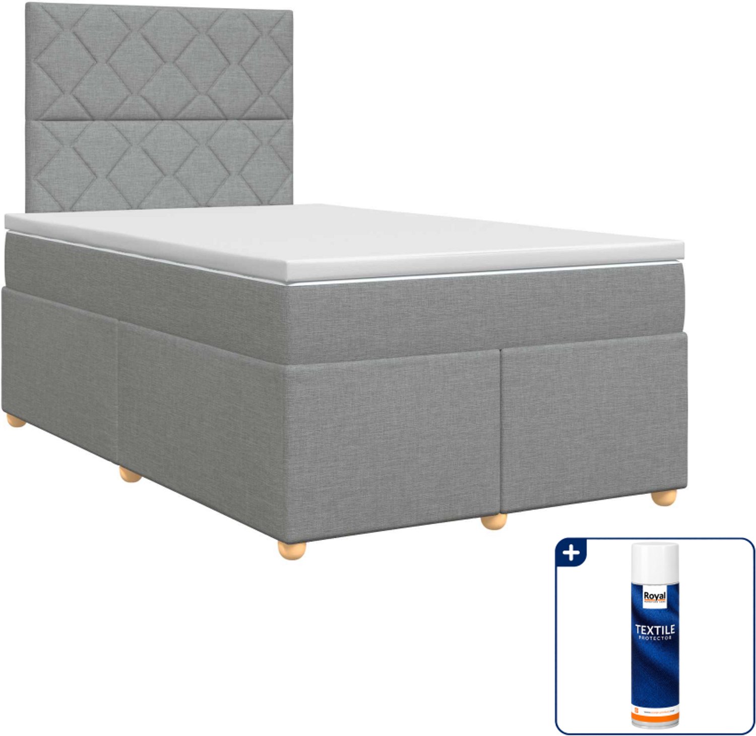 vidaXL boxspringbed met matras - 120 x 190 cm - stof - lichtgrijs - Inclusief textielbeschermer 500 ml