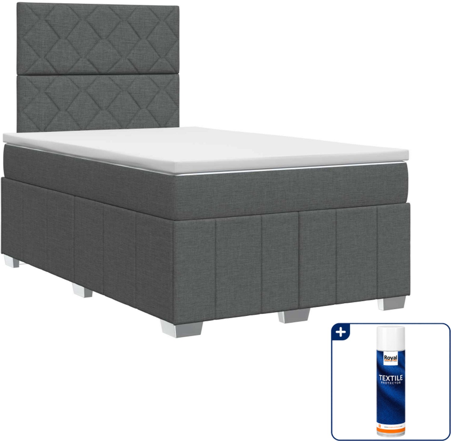 vidaXL boxspringbed met matras - 120 x 190 cm - donkergrijs - Inclusief textielbeschermer 500 ml Donker Grijn