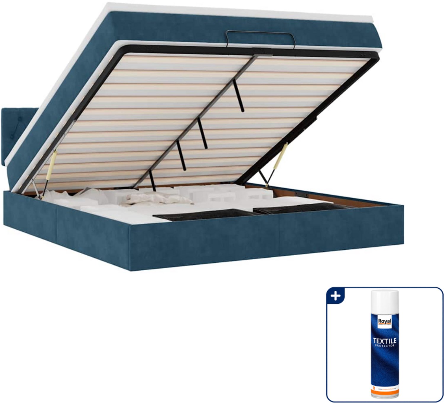 vidaXL Kingsize ottomaan bed - 180 x 200 cm - fluweel - donkerblauw - Inclusief textielbeschermer 500 ml