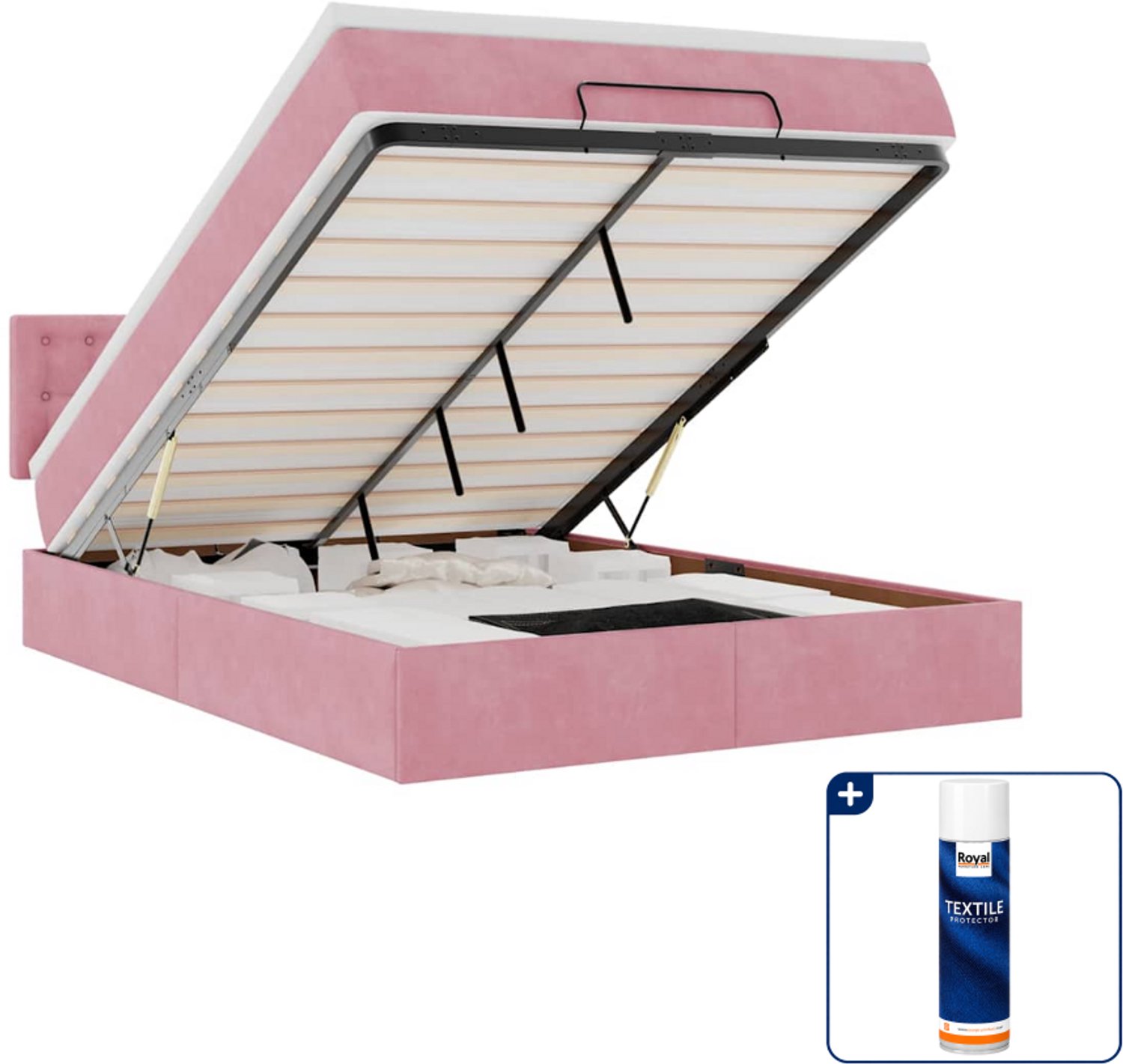 vidaXL Ottoman bed - Small double - 140 x 200 cm - fluweel - roze - Inclusief textielbeschermer 500 ml Bruin