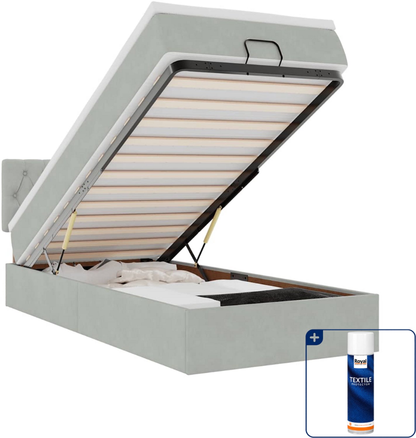 vidaXL ottoman bed - 100 x 200 cm - fluweel - lichtgrijs - Inclusief textielbeschermer 500 ml Zwart
