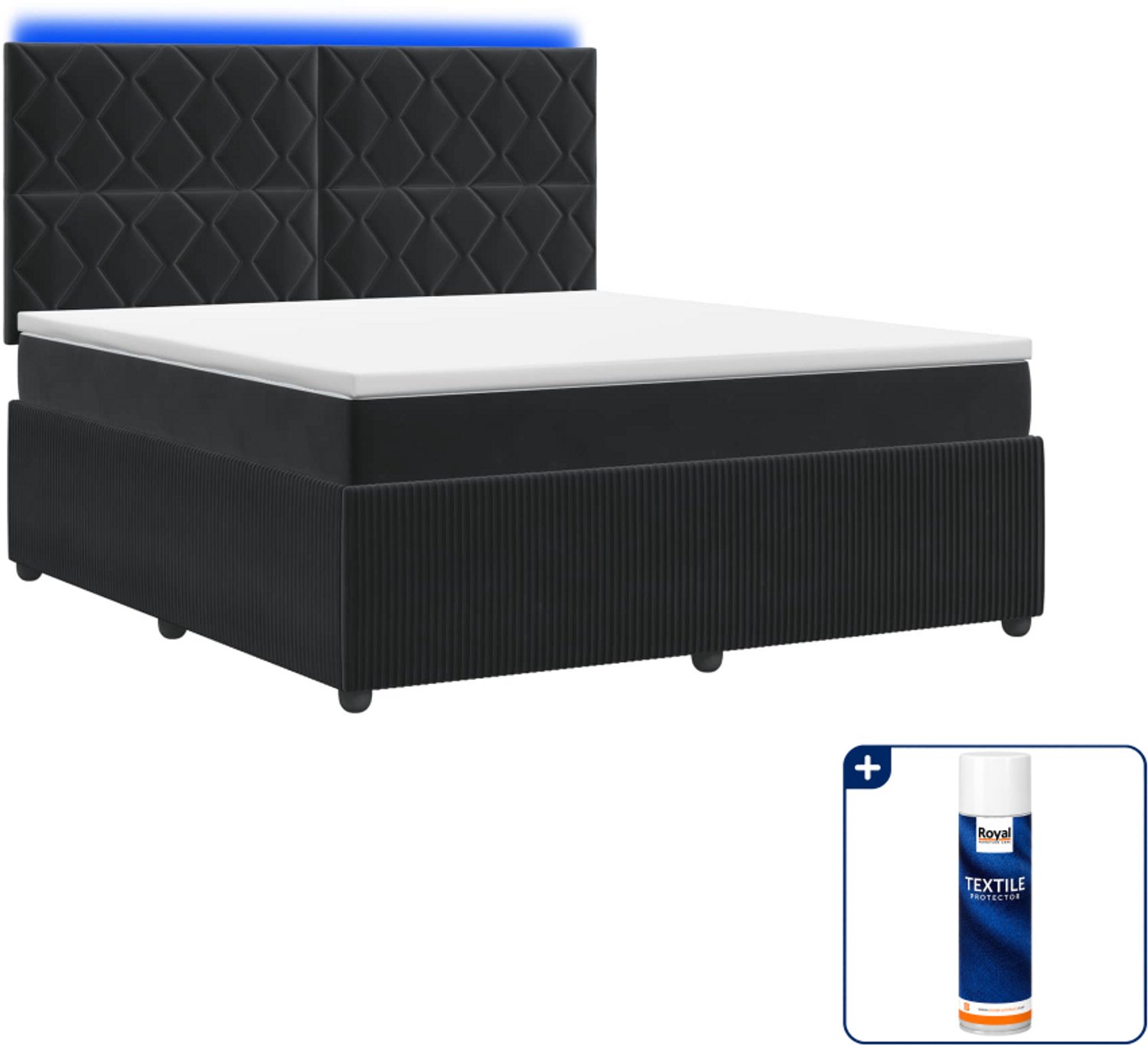 vidaXL boxspring met matras 140 x 190 cm - fluweel - zwart - Inclusief textielbeschermer 500 ml