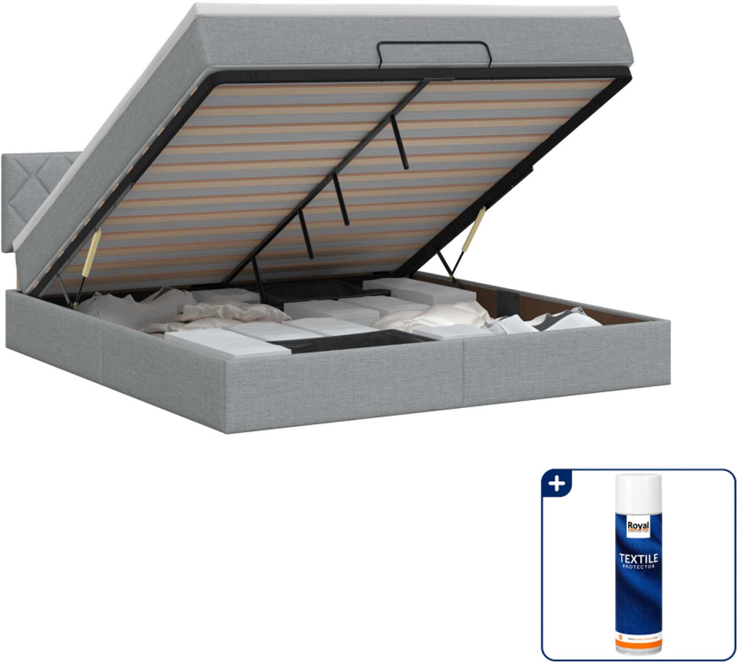 vidaXL Kingsize ottoman bed met matras - 180 x 200 cm - lichtgrijs - Inclusief textielbeschermer 500 ml