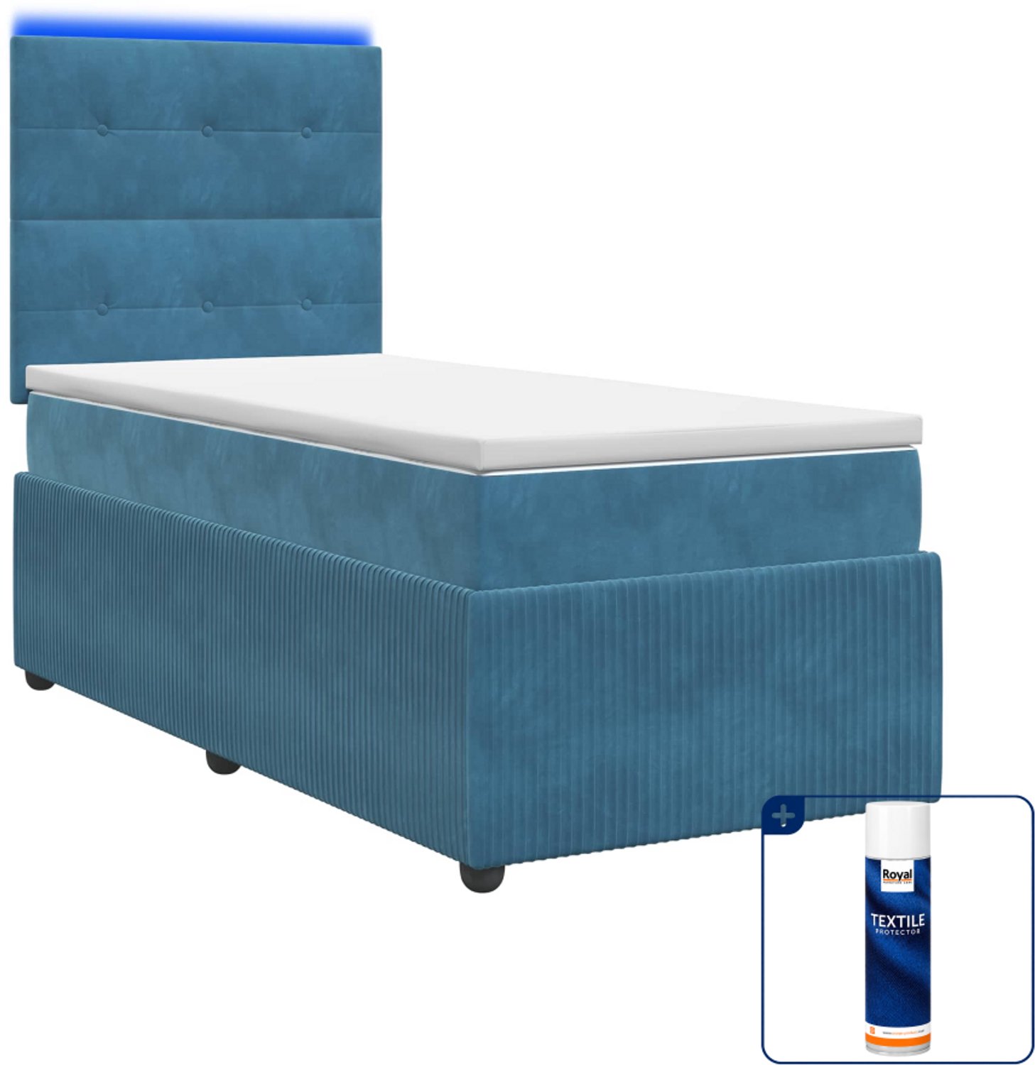 vidaXL boxspring met matras - 90 x 190 cm - fluweel - blauw - Inclusief textielbeschermer 500 ml