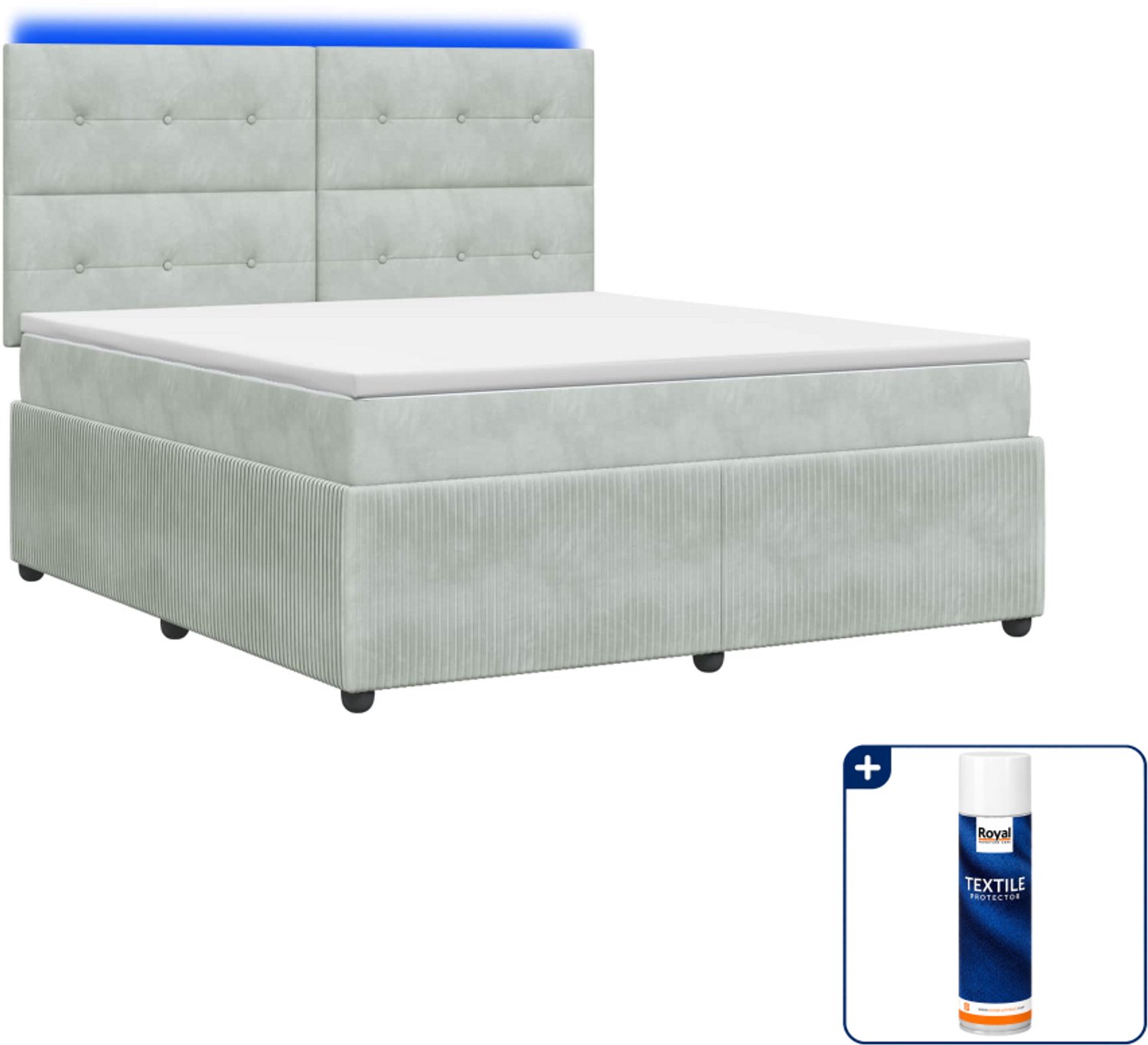 vidaXL LED boxspring Small double - 140 x 200 cm - lichtgrijs - Inclusief textielbeschermer 500 ml