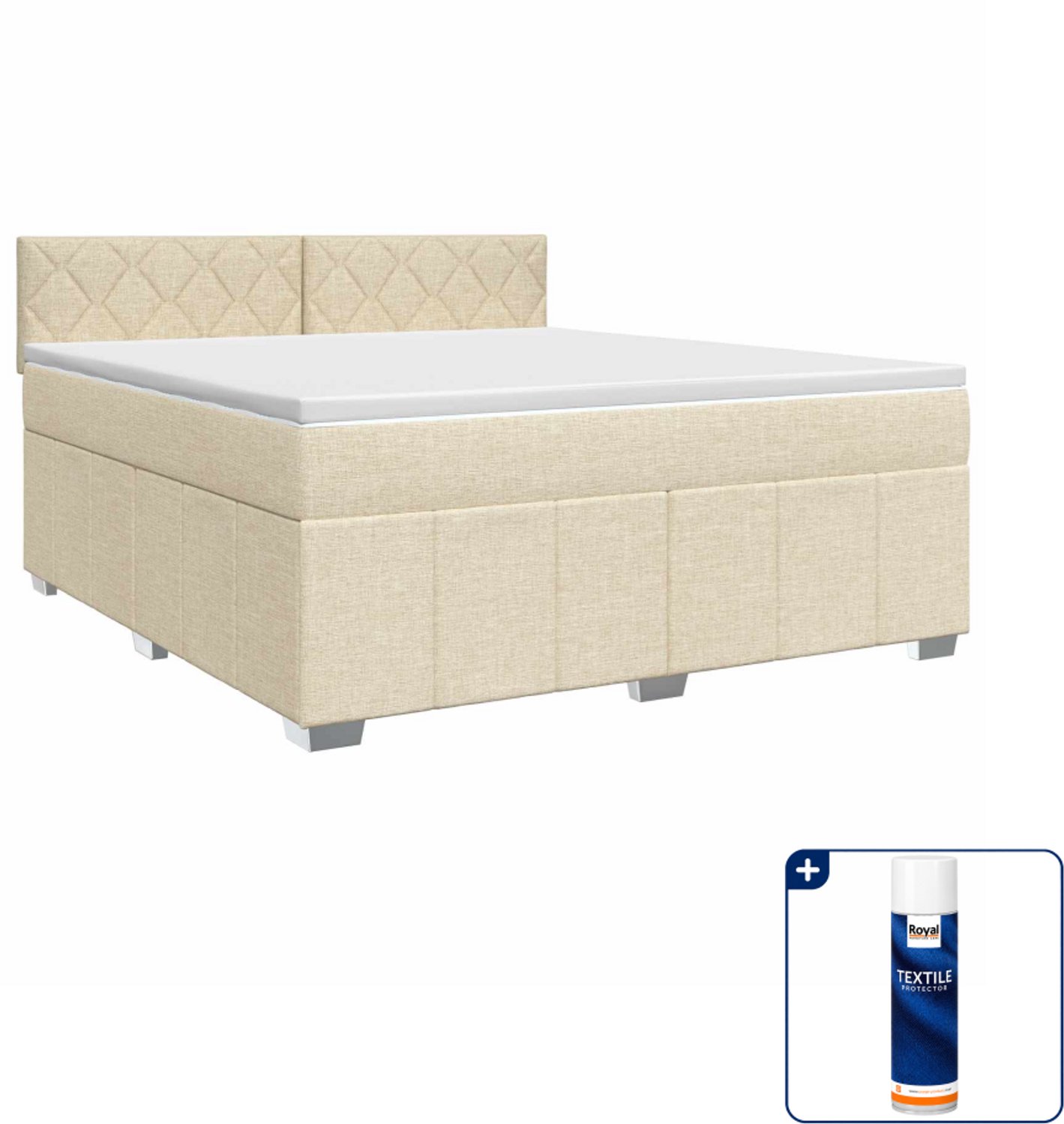 vidaXL boxspringbed - Small double 140 x 200 cm - crèmekleurig - Inclusief textielbeschermer 500 ml