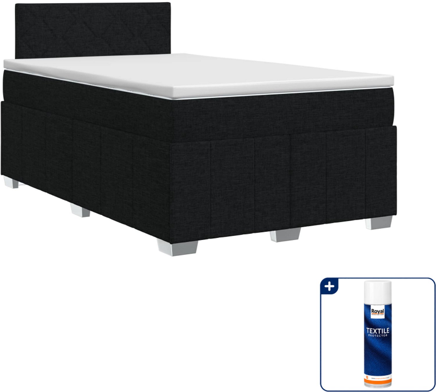 vidaXL boxspringbed met matras - 120 x 190 cm - stof - zwart - Inclusief textielbeschermer 500 ml