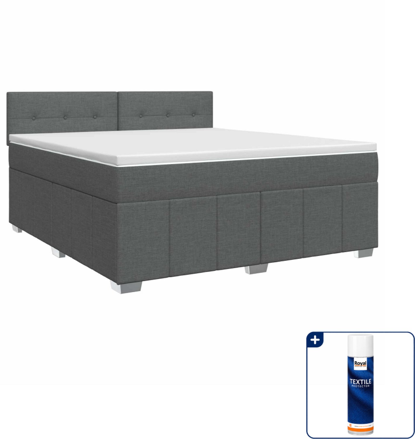vidaXL boxspringbed met matras - 140 x 190 cm - donkergrijs - Inclusief textielbeschermer 500 ml Donker Grijn