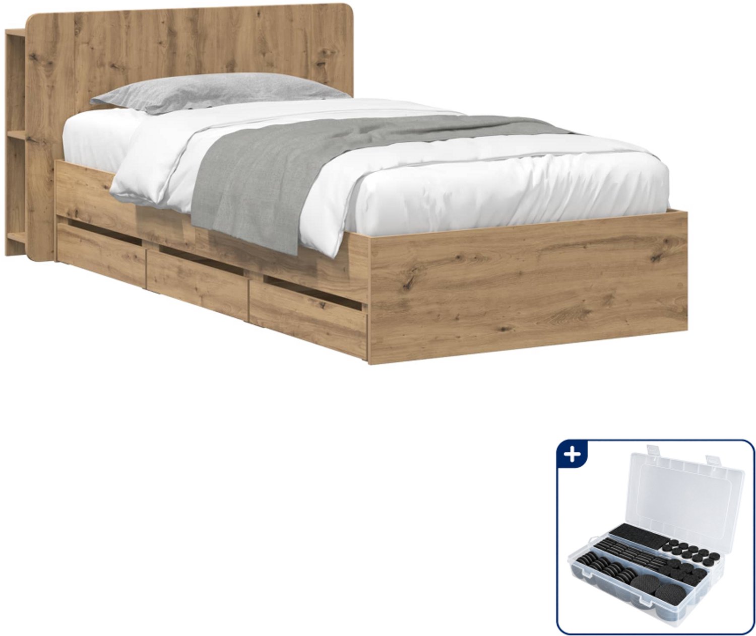 vidaXL Bedframe - 80 x 200 cm - bewerkt hout - artisanaal eiken - Inclusief antikrasvilt 177-delig Bruin