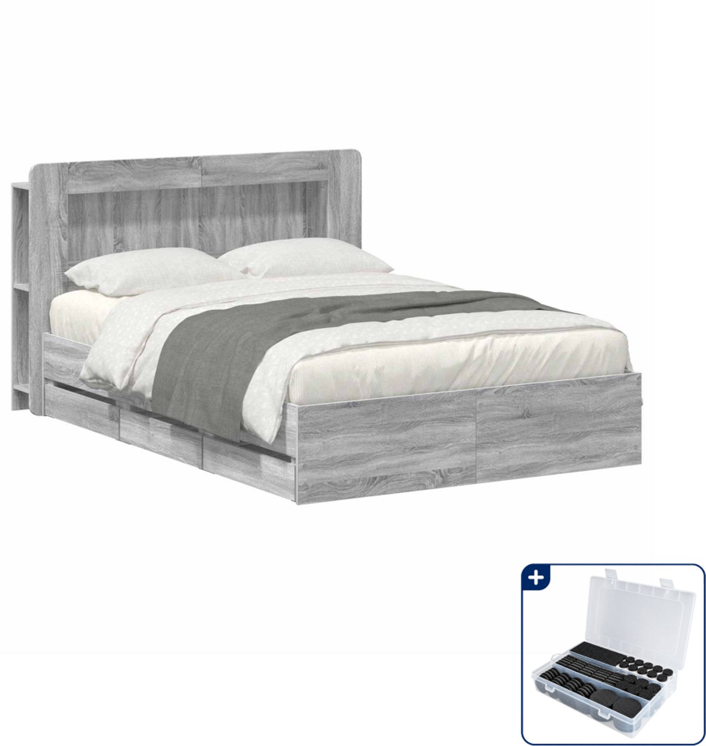 vidaXL bedframe - Queensize - 160 x 200 cm - grijs sonoma - Inclusief antikrasvilt 177-delig