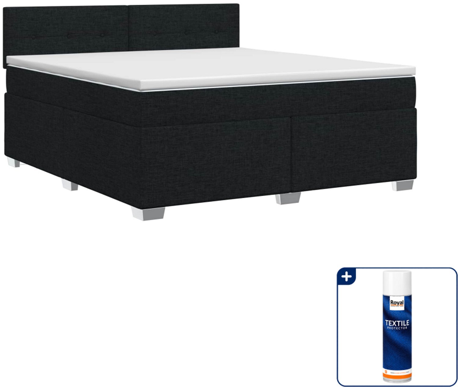 vidaXL boxspringbed - 140 x 190 cm - zwart - Inclusief textielbeschermer 500 ml