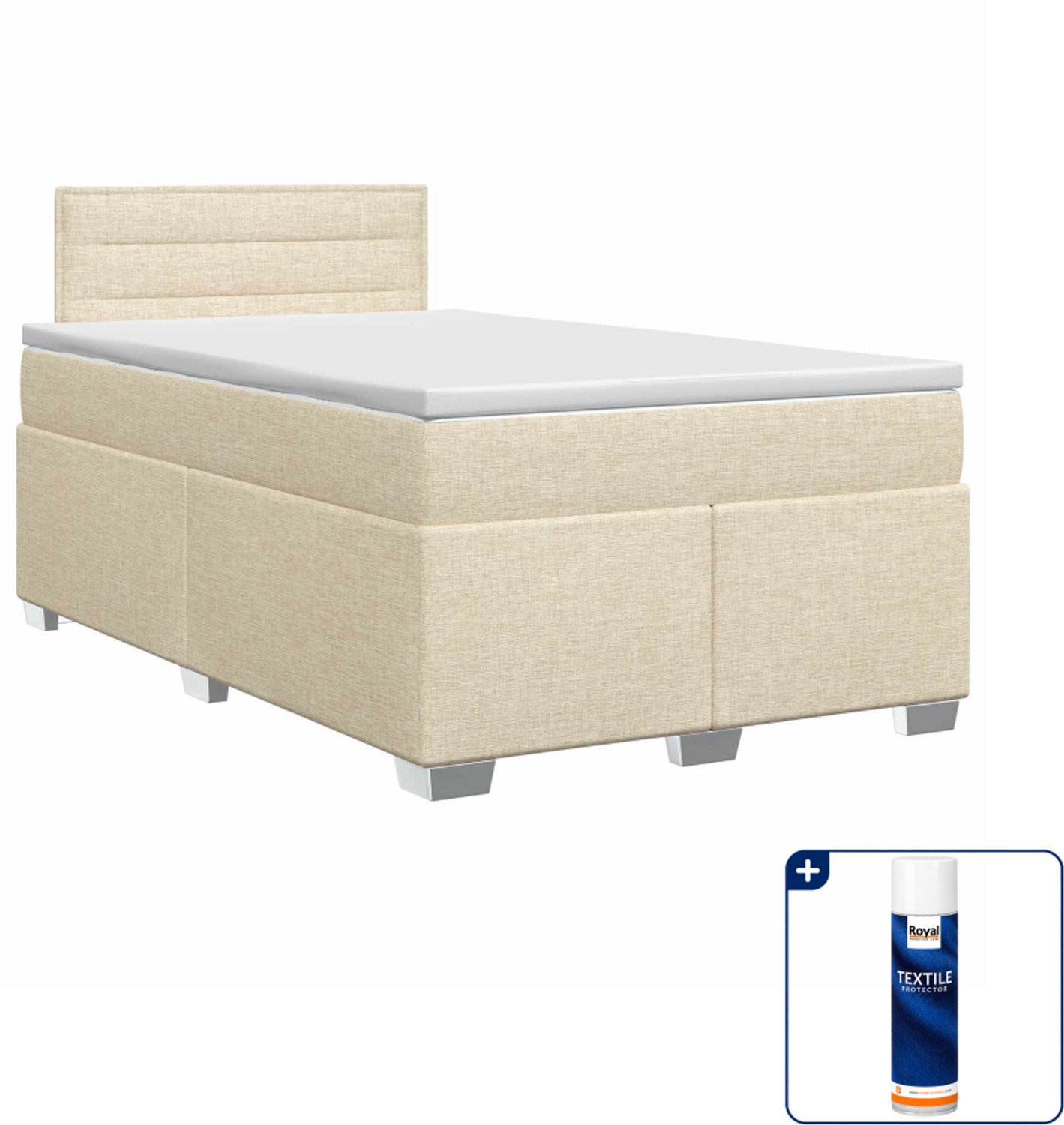 vidaXL boxspringbed 120 x 190 cm - stof - crèmekleurig - Inclusief textielbeschermer 500 ml