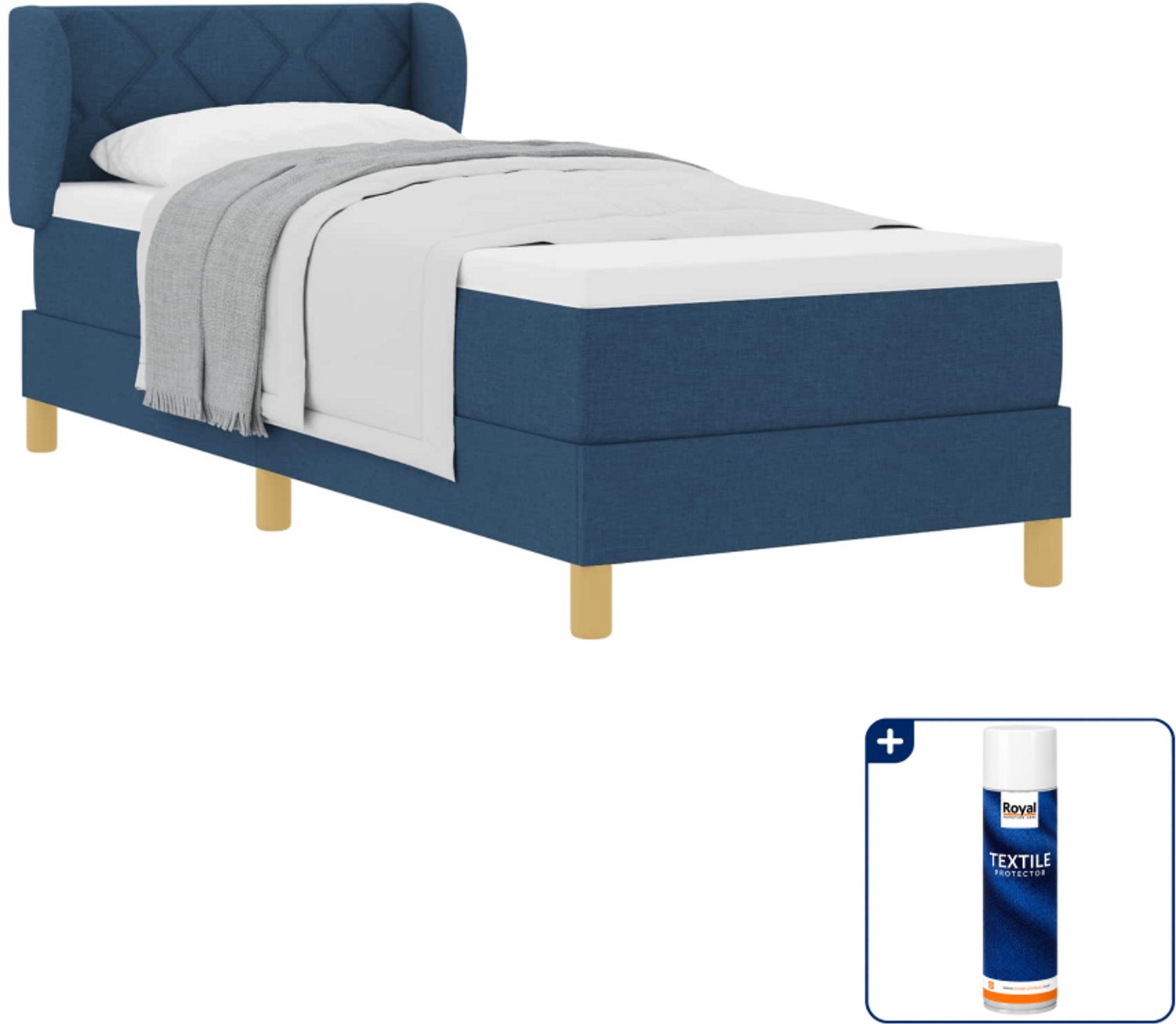 vidaXL boxspringbed - 80 x 200 cm - blauw - Inclusief textielbeschermer 500 ml