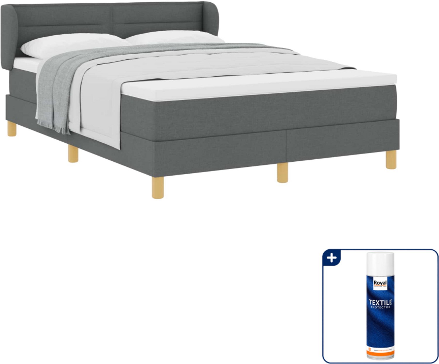 vidaXL Boxspringbed met matras - Small double - 140 x 200 cm - Donkergrijs - Inclusief textielbeschermer 500 ml
