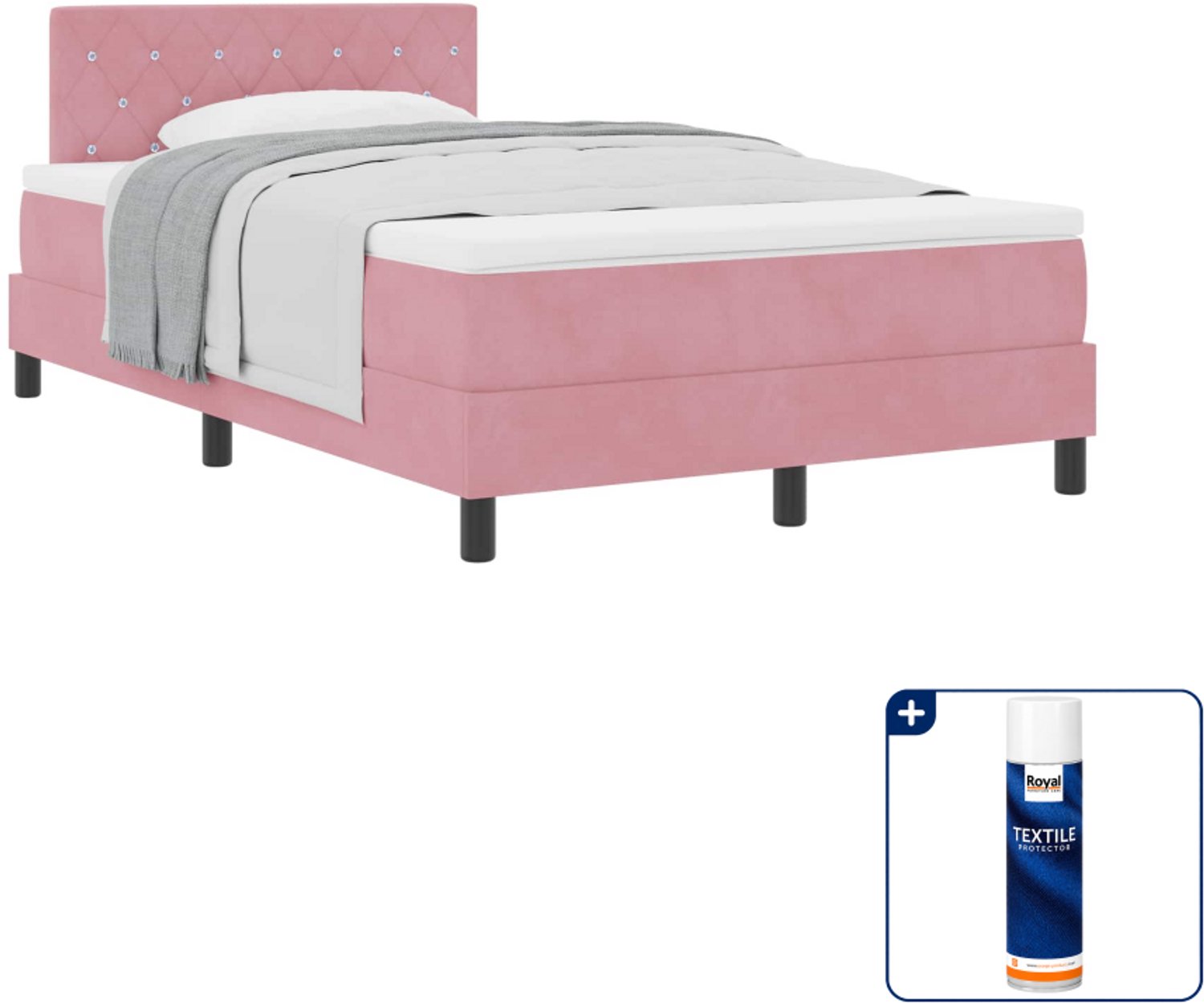 vidaXL boxspringbed met matras - 120 x 190 cm - fluweel - roze - Inclusief textielbeschermer 500 ml