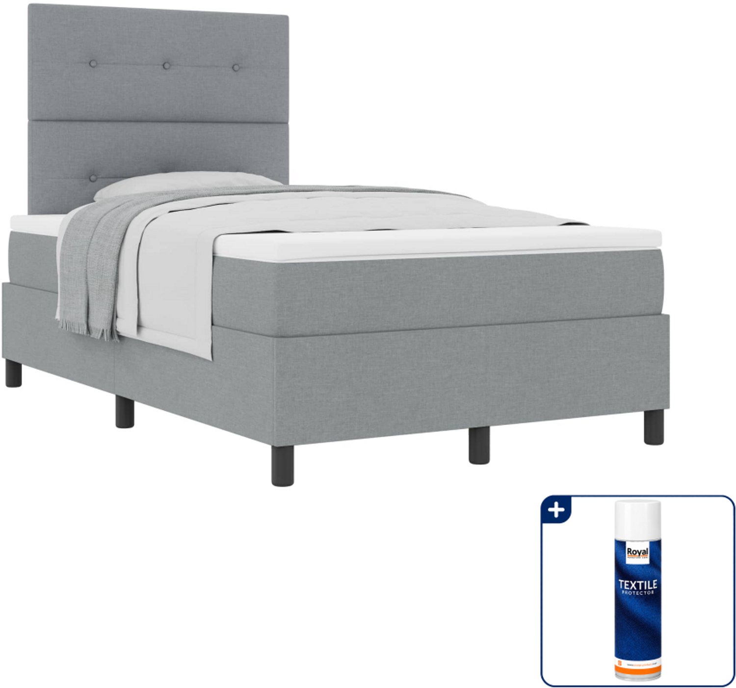 vidaXL boxspringbed 120 x 200 cm - stof - lichtgrijs - Inclusief textielbeschermer 500 ml