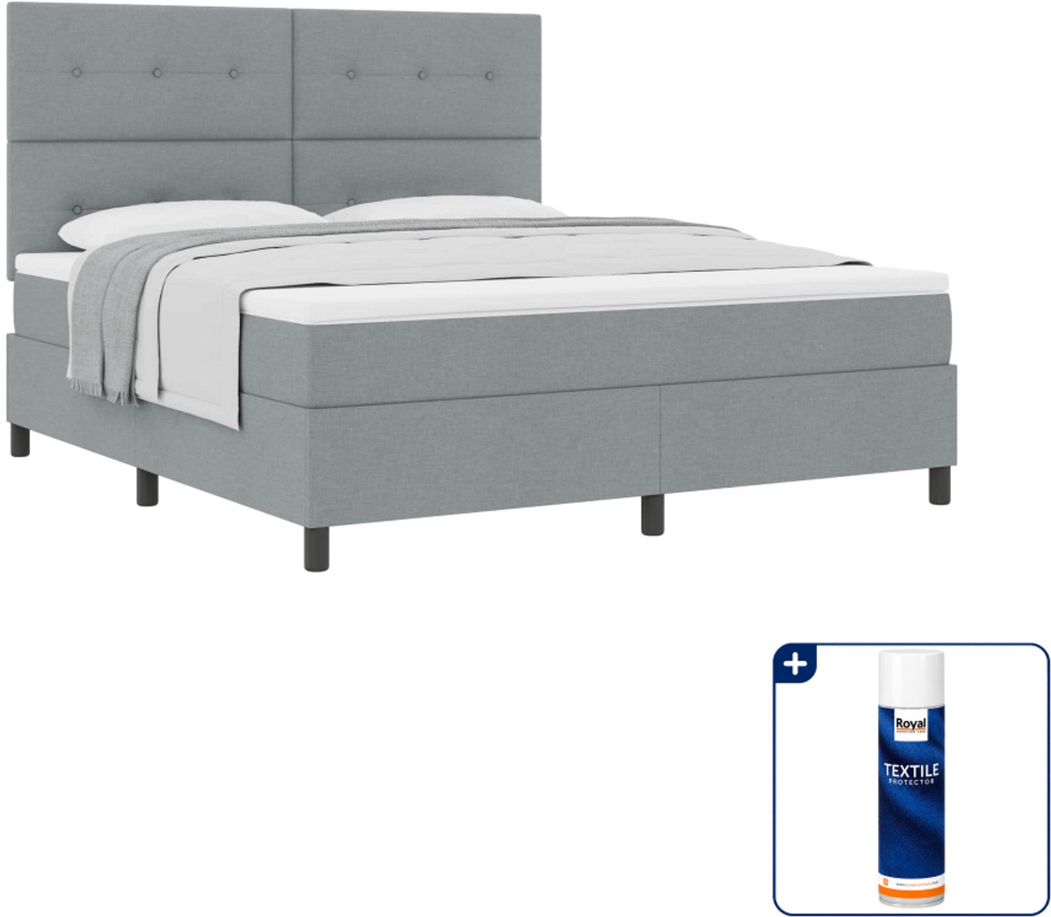 vidaXL Kingsize boxspringbed - 180 x 200 cm - stof - lichtgrijs - Inclusief textielbeschermer 500 ml