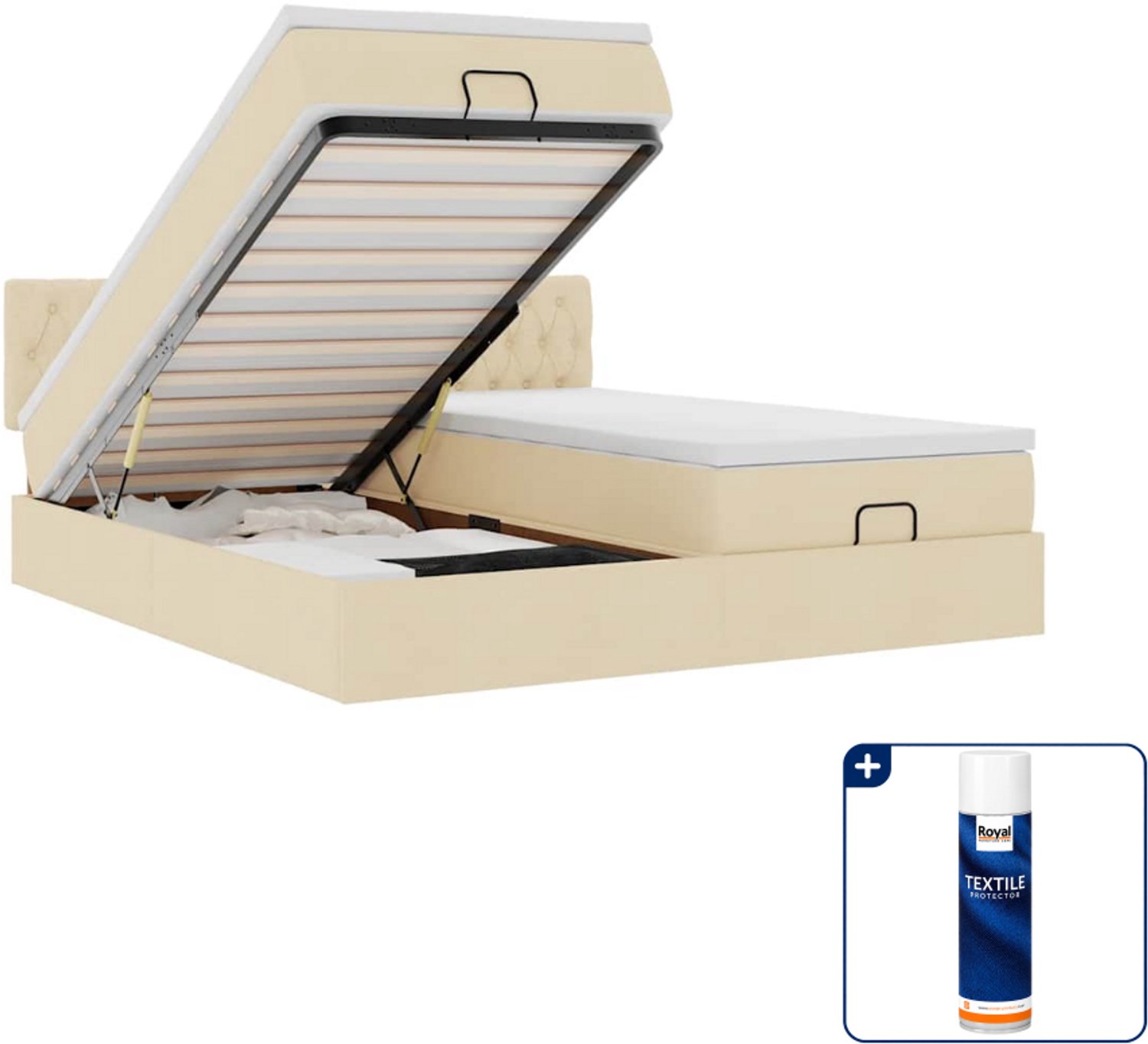 vidaXL Ottoman bed Kingsize - 180 x 200 cm - stof - crèmekleurig - Inclusief textielbeschermer 500 ml Blauw