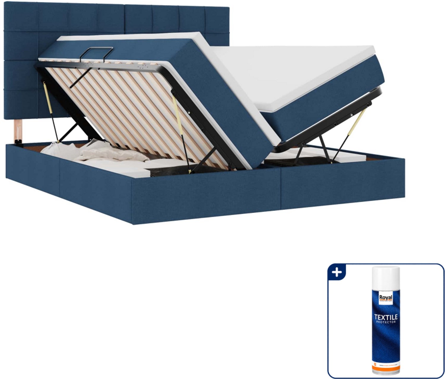 vidaXL opbergbed Kingsize - 180 x 200 cm - blauw - Inclusief textielbeschermer 500 ml Bruin