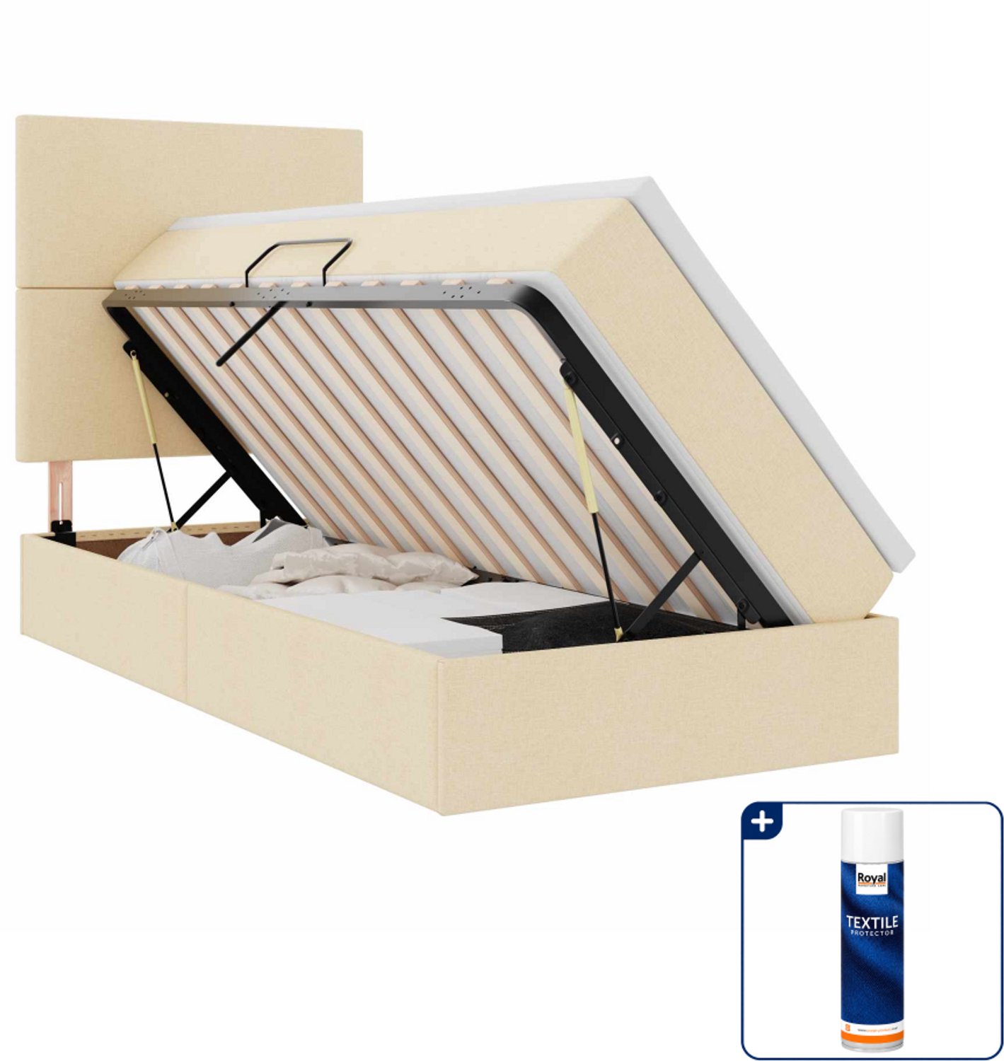 vidaXL opbergbed met matras - 90 x 190 cm - crème - Inclusief textielbeschermer 500 ml Blauw