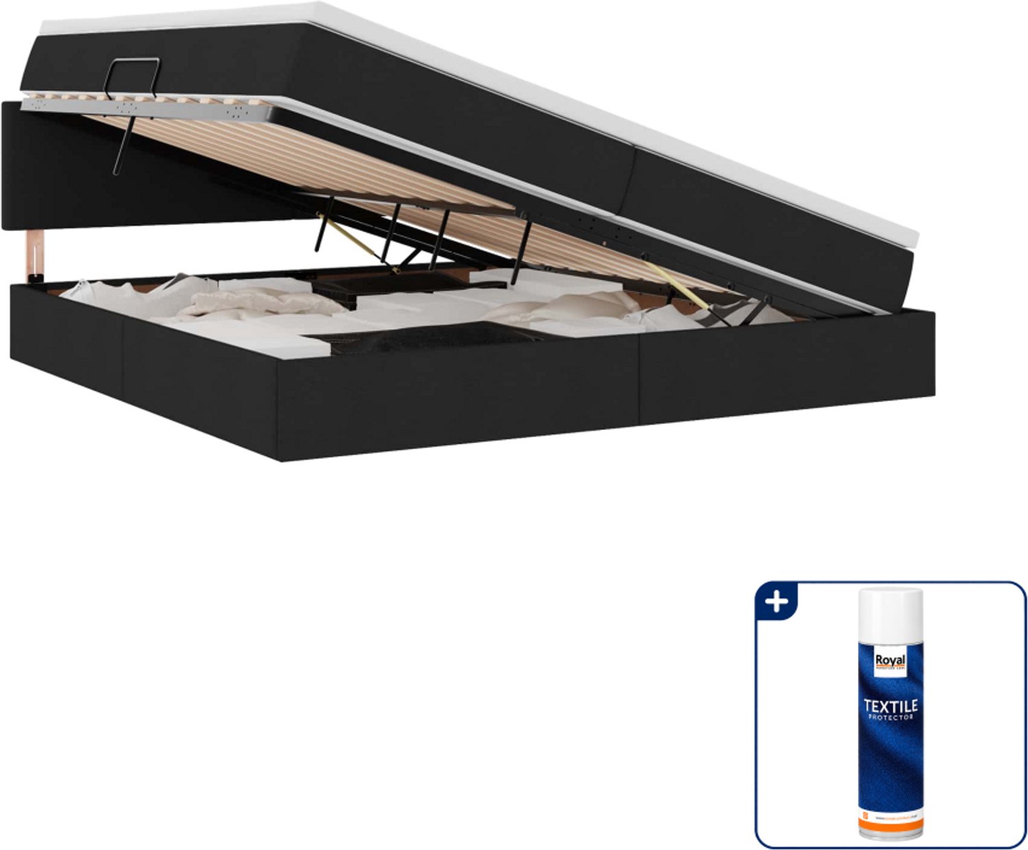 vidaXL led opslagbed met matras - 200 x 200 cm - zwart - Inclusief textielbeschermer 500 ml