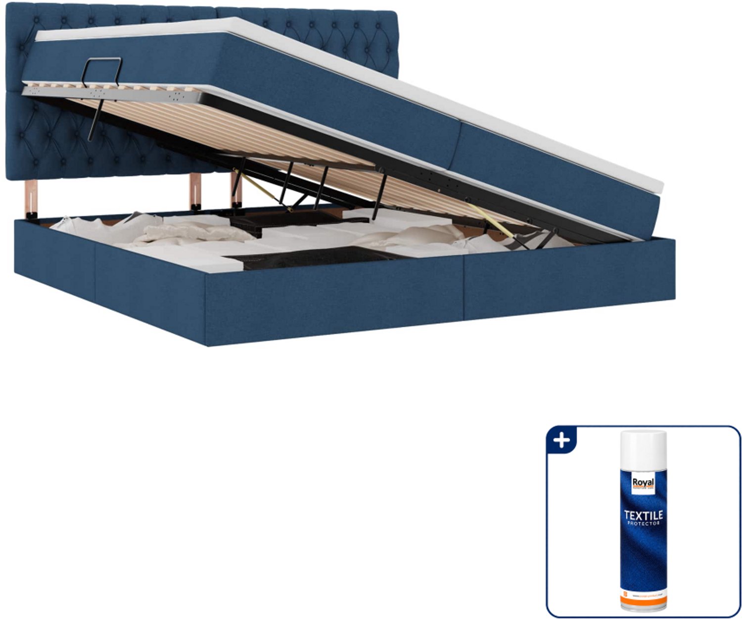 vidaXL LED opslagbed - 200 x 200 cm - blauw - Inclusief textielbeschermer 500 ml Grijs