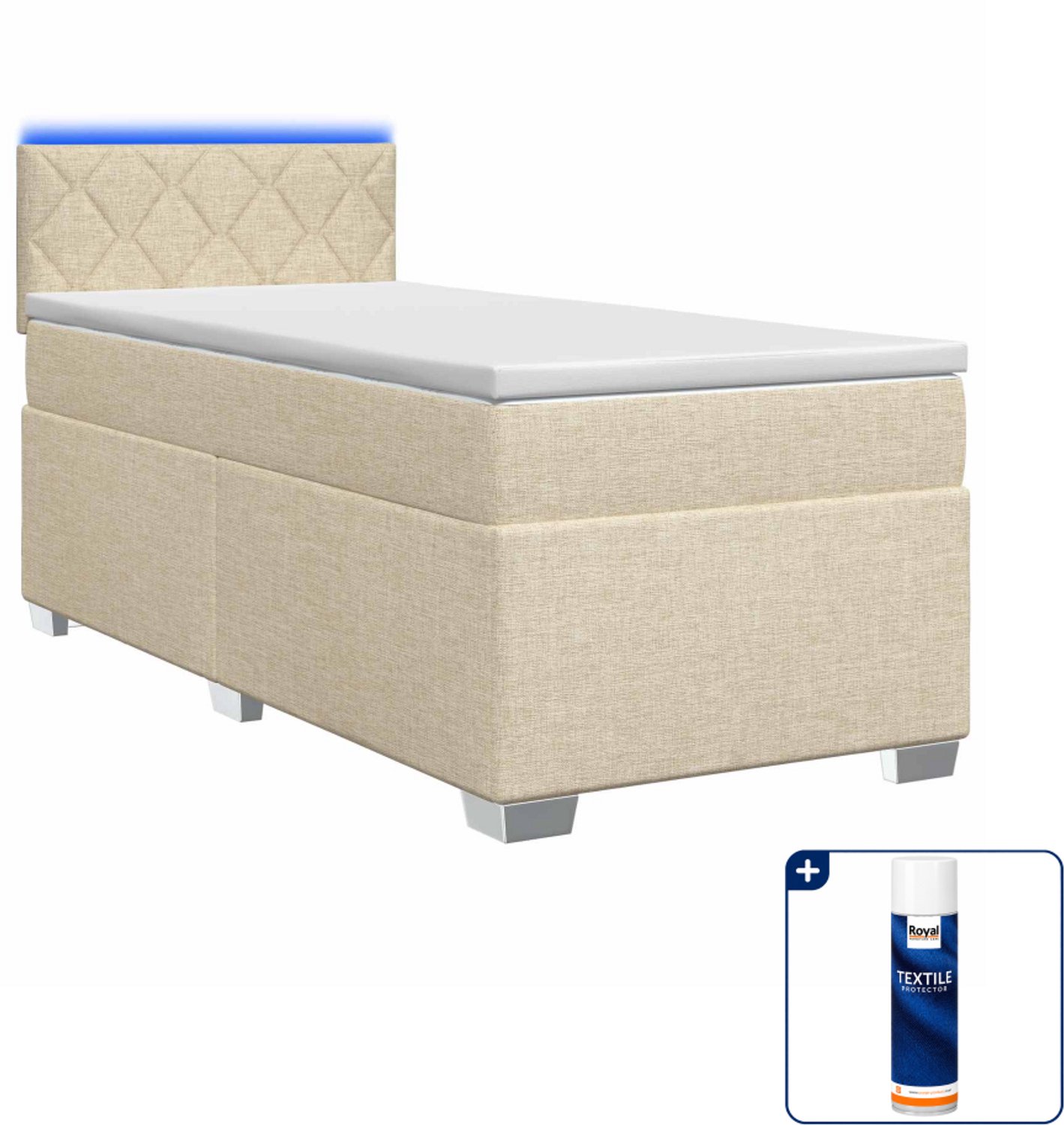 vidaXL boxspring bed met matras en led - 90 x 190 cm - crèmekleurig - Inclusief textielbeschermer 500 ml