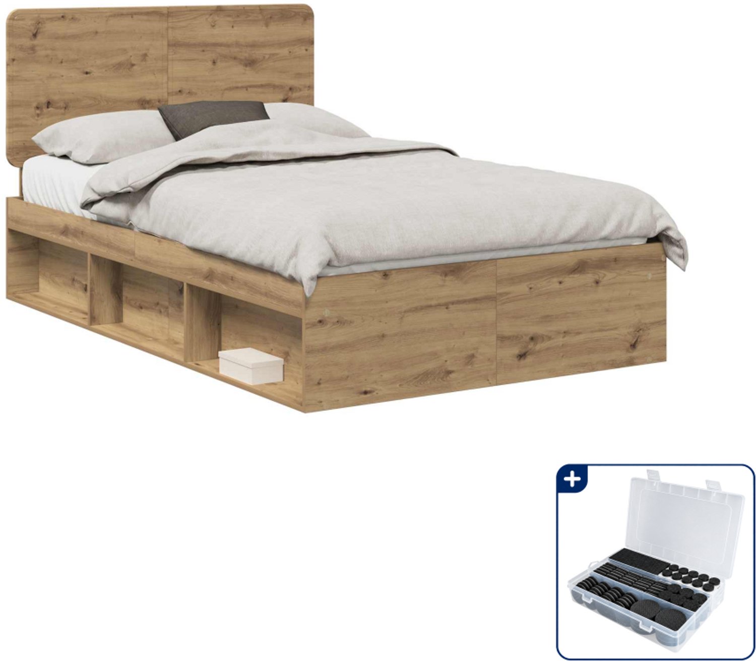 vidaXL bedframe - 120 x 200 cm - massief grenenhout - artisanaal eiken - Inclusief antikrasvilt 177-delig Wit