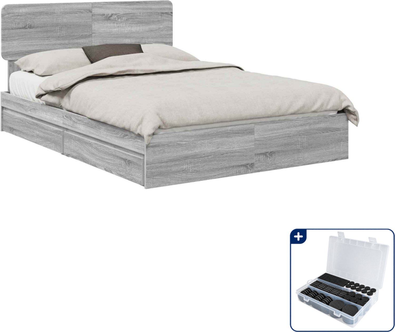 vidaXL opbergbed - 150 x 200 cm - bewerkt hout - grijs sonoma - Inclusief antikrasvilt 177-delig