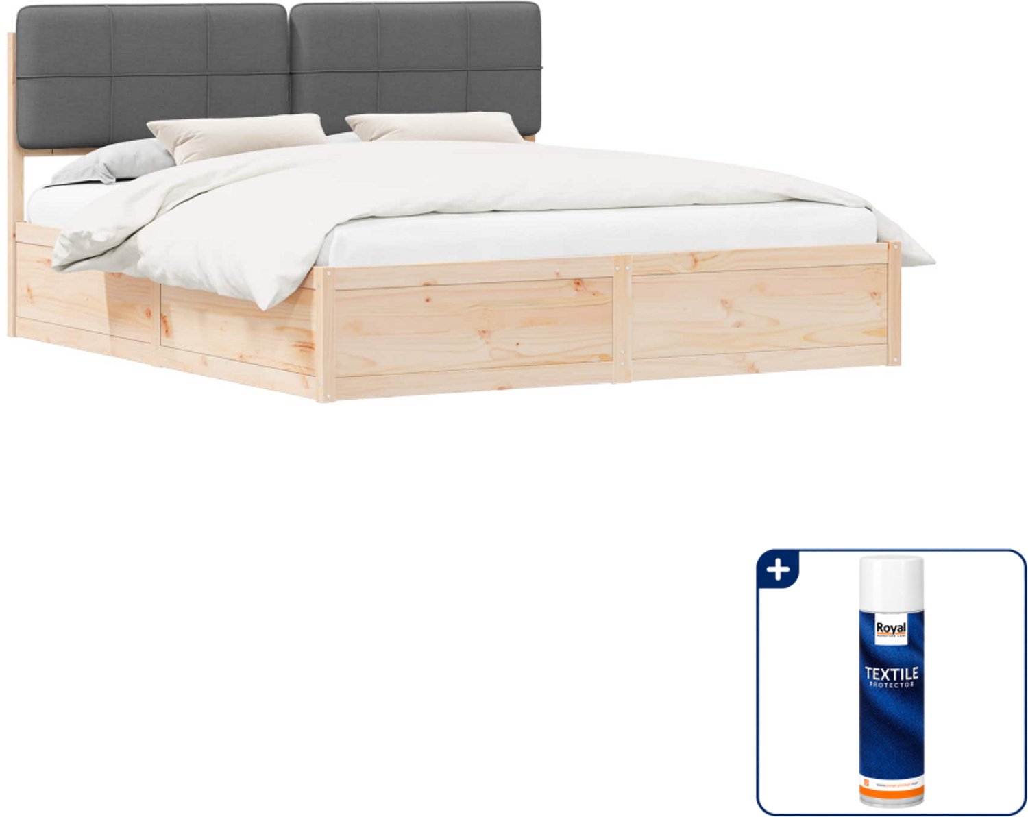 vidaXL Bedframe - 200 x 200 cm - massief grenenhout - donkergrijs - Inclusief textielbeschermer 500 ml Zwart